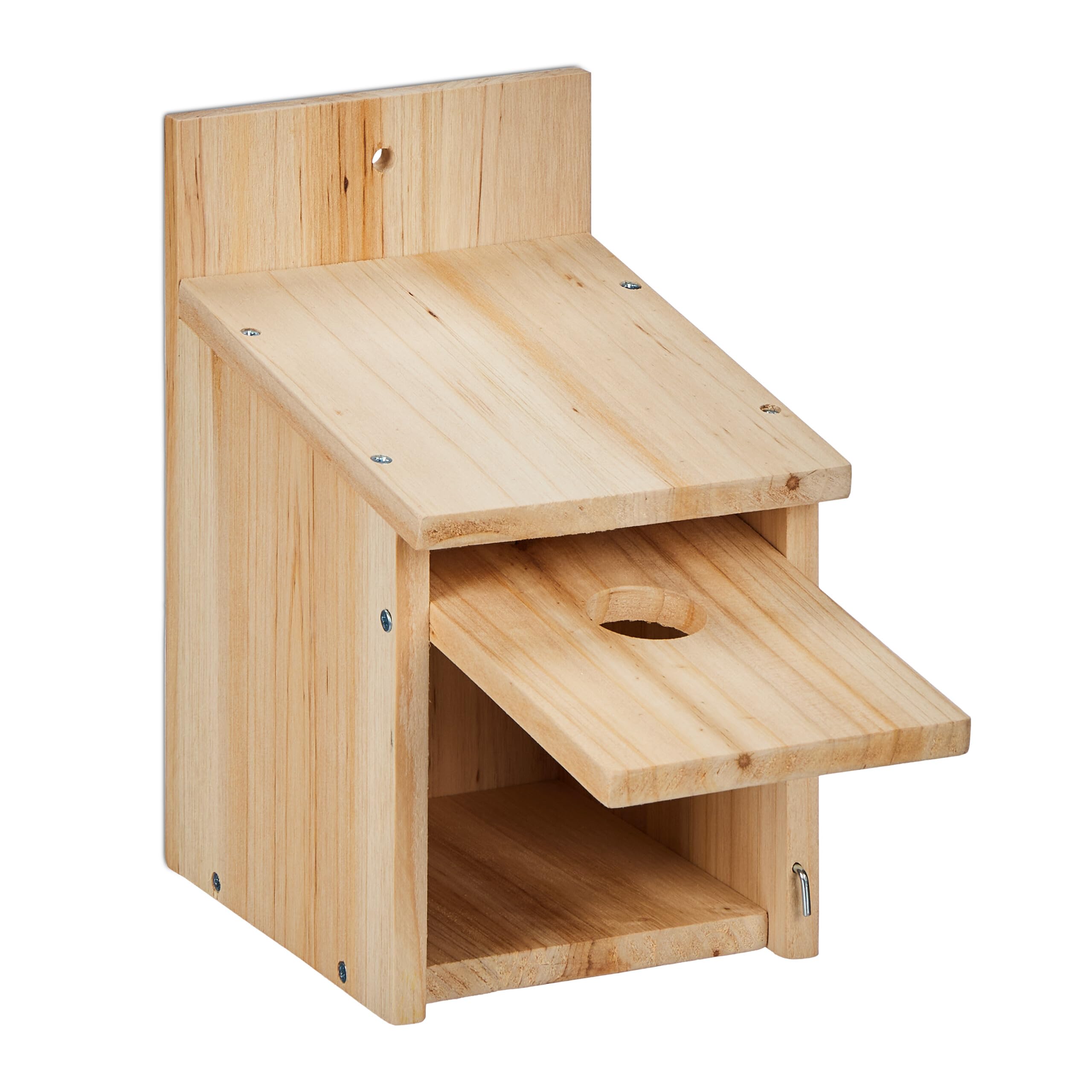 Relaxdays Casa per Uccellini, Casetta Nido in Kit in Legno, da Appendere, Sportello con Foro, HLP 23x14x18 cm, Naturale, 23 x 14 x 18 cm