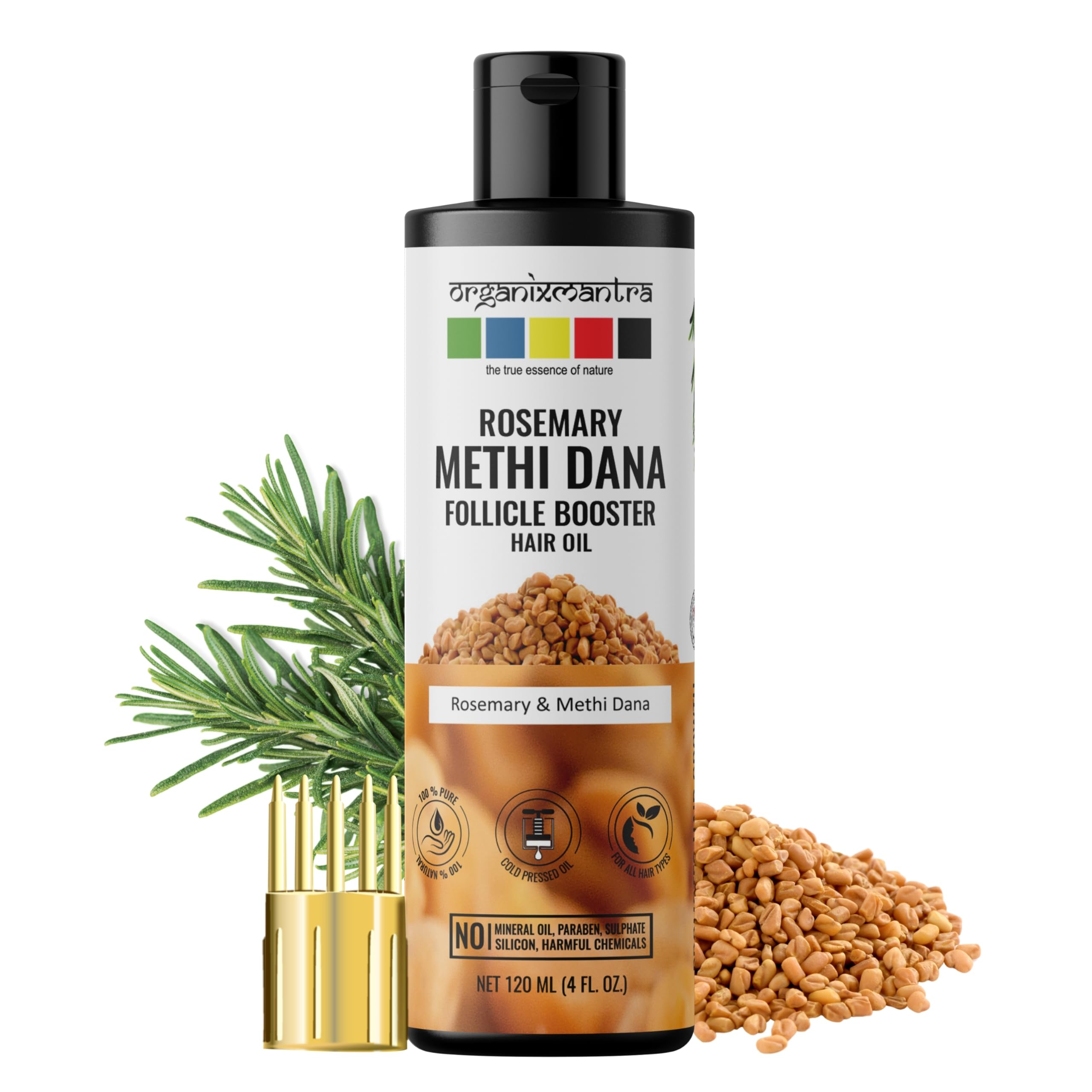 Organix Mantra Methi Dana Follicle Booster Hair Oil | Natural Hair Growth & Scalp Nourishment | Enriched with Rosemary & Methi Dana | Sulfate & Paraben-Free | Suitable for All Hair Types - 120ML