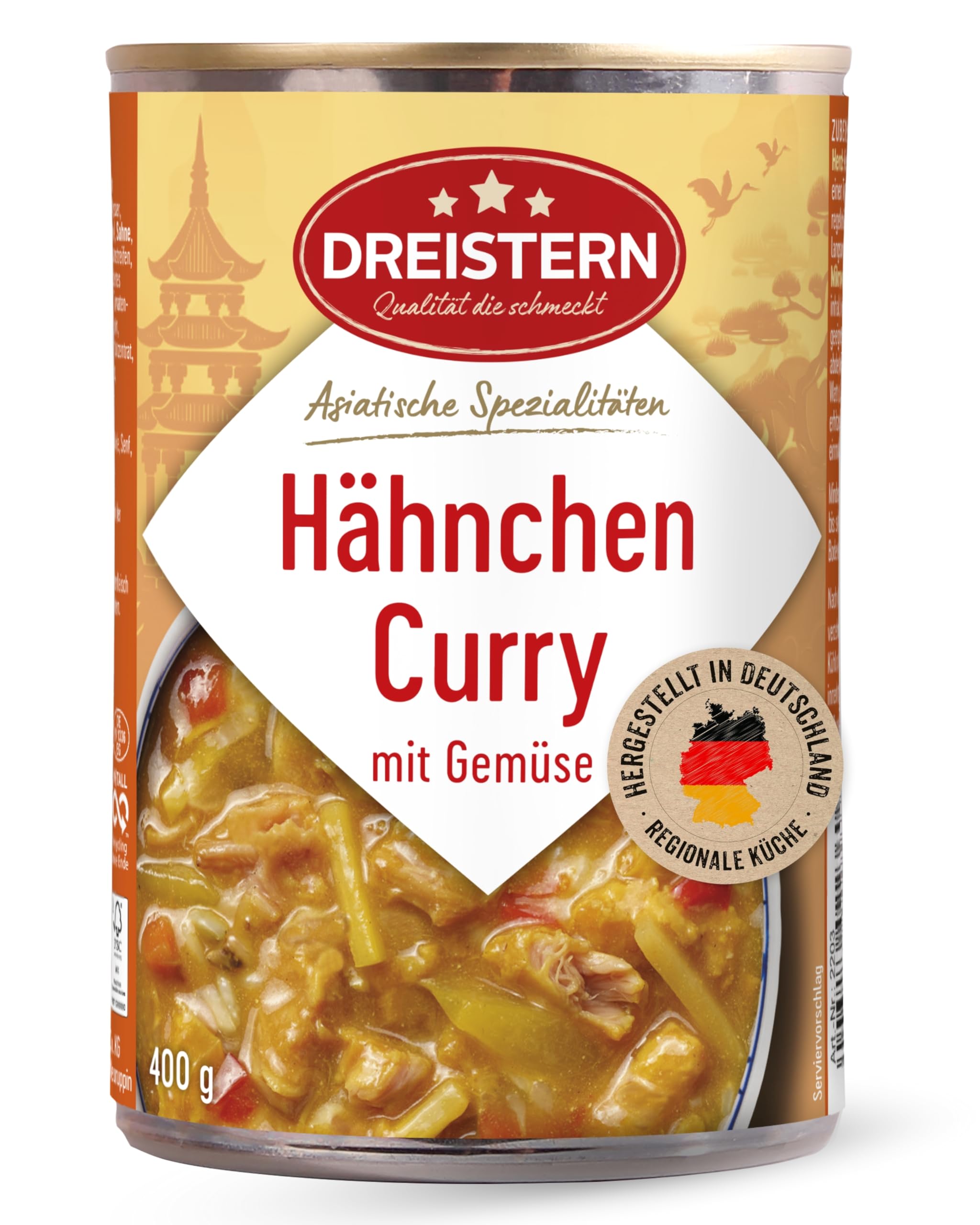 DREISTERN Hähnchencurry 400g I Mit Gemüse & Sauce I Herzhaftes Fertiggericht in recyclebarer Konservendose I Lange Haltbarkeit dank natürlicher Konservierung I Hausmacher Qualität