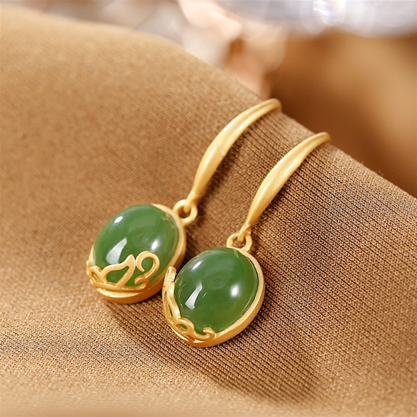 Pendientes de plata S925 chapados en oro con jade hetiano, pendientes para mujer, joyería para novia