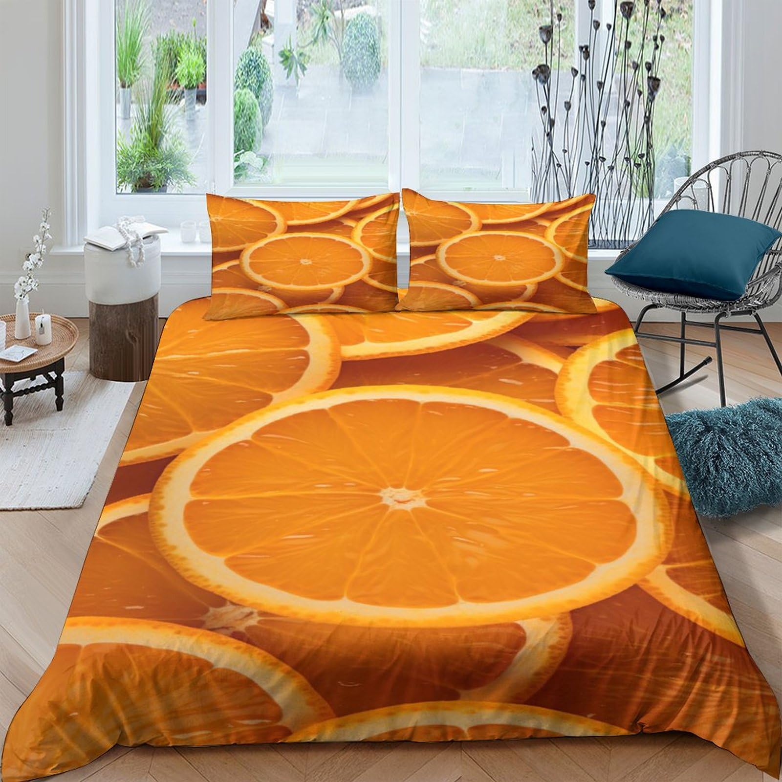 EUZZDHESP Orange Duvet Cover Sets 3 PCS Hotel Quality Quilt Cover Bed Sets Bed Covers with Pillowcases with Zipper Closure Ultra Soft Hypoallergenic Microfiber Double（200x200cm）