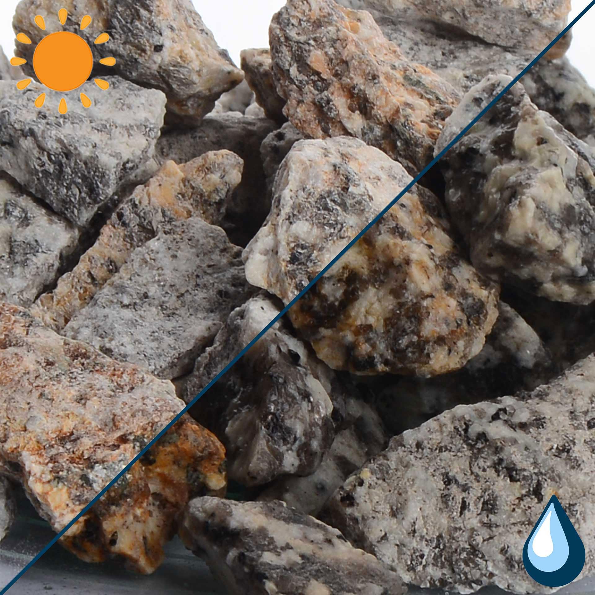 Schicker Mineral Granit Ziersplitt gelb-grau 25 kg, ideal zur Gartengestaltung, bunter Granit Naturstein, Splitt, robust, witterungsbeständig, Steingarten, Weg- und Terrassengestaltung (16-32 mm)