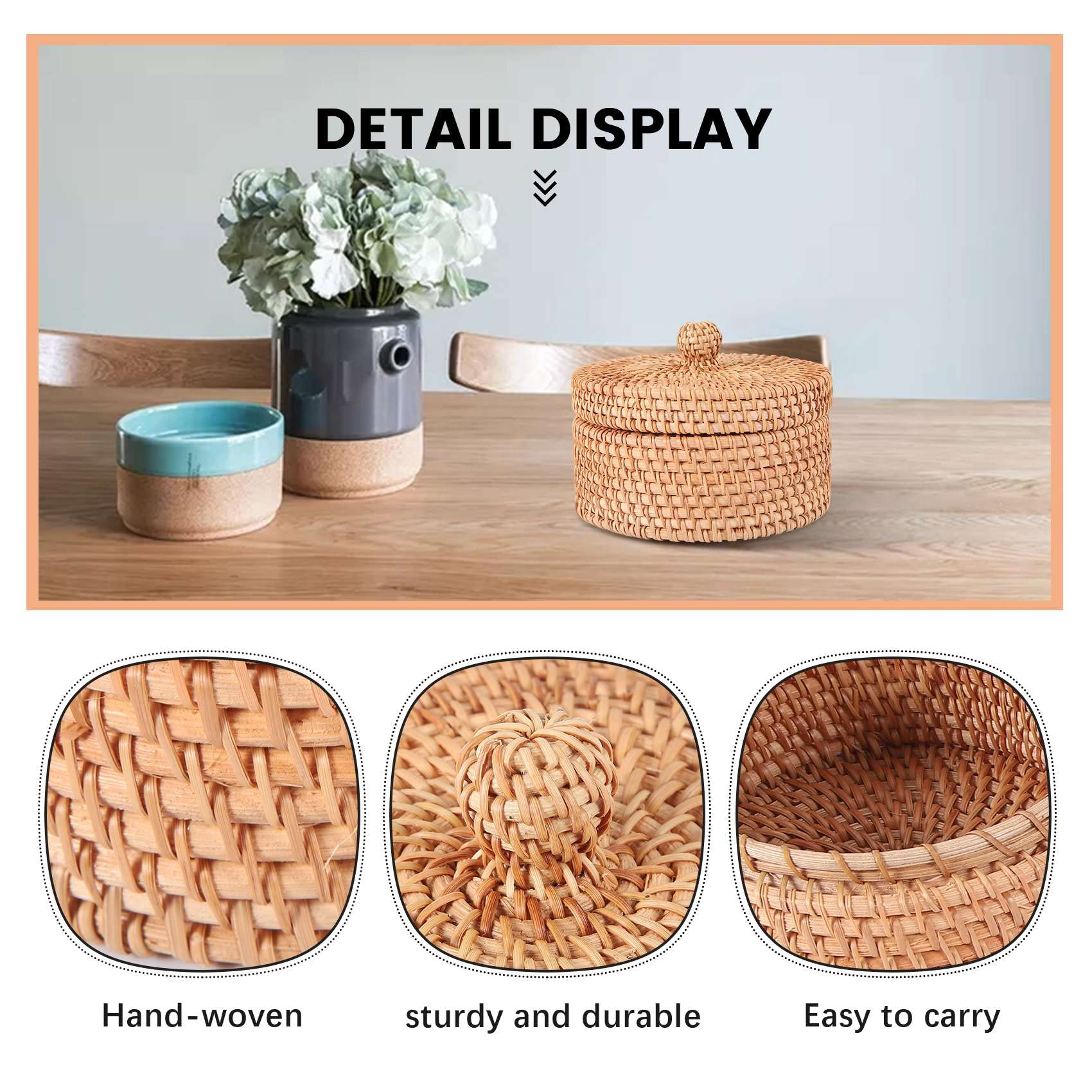 Rattan Aufbewahrungskorb mit Deckel, Geflochten Organizer Box, Natürliches Aufbewahrung Storage Basket für Schlüssel Brille, kleiner Obst Snack-Korb, Tee Behälter, Dekorativer Geschenkkorb