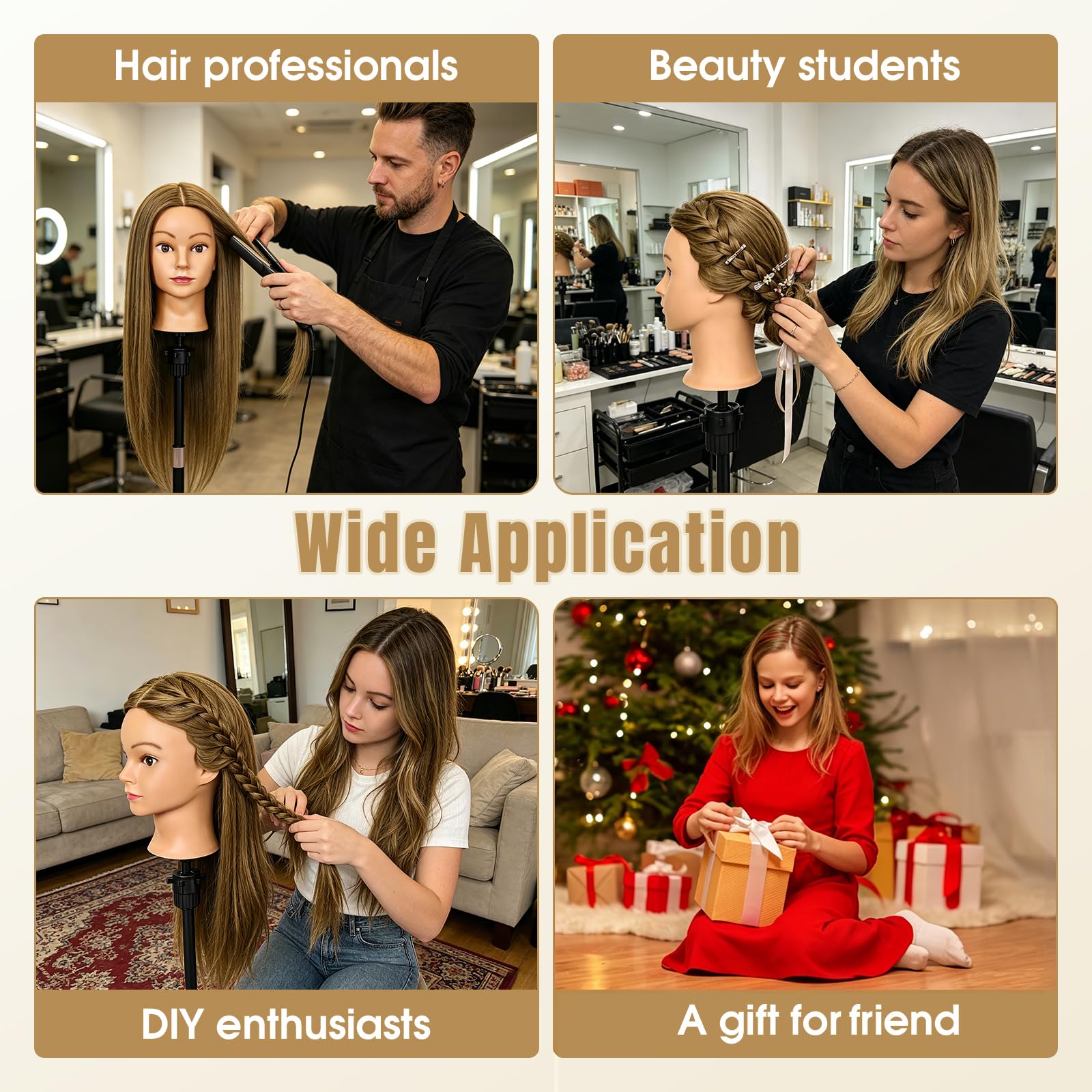 Testa Parrucchiere 80% Veri Capelli Testina con Morsetto (Marrone latte) | TopDirect 66cm Testina Parrucchiere Capelli per Acconciature Manichino Cosmetologia Formazione con DIY Accessori per Capelli