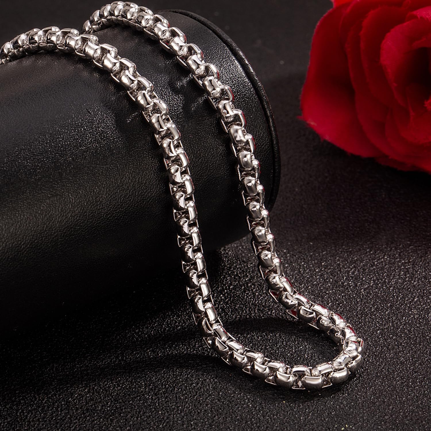 Dankadi Men 925 Sterling Silver 5MM Square Rolo Link Necklace Women Round Box Chain 16" 18" 20" 22" 24" 26" 28" 30" 38" Choker Unisex Jewelry Gift (Silver, 34 inch) - Image 6