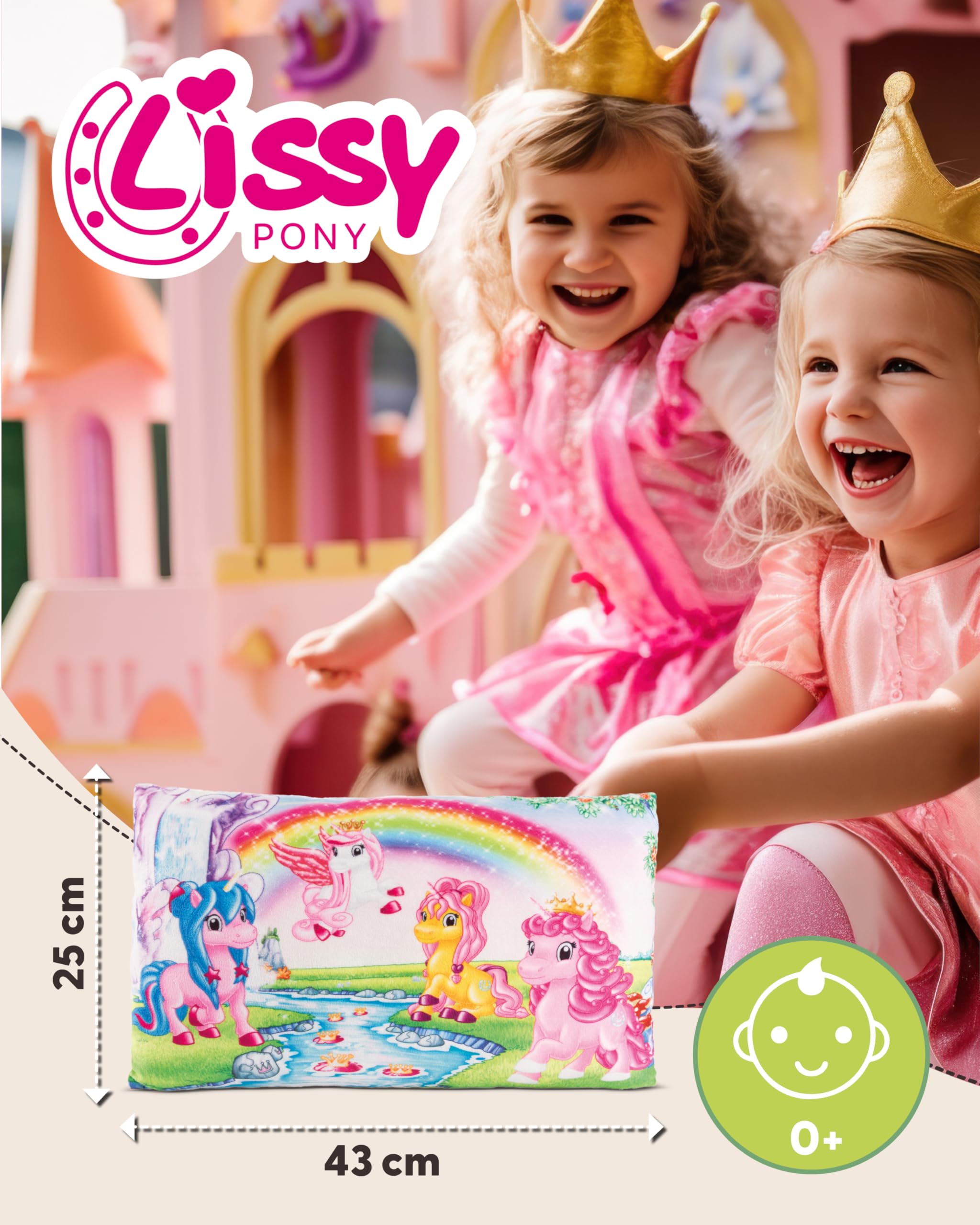 NICI Kissen Lissy PONY Einhorn 43x25cm Bunt - Flauschiges NICI Kuschelkissen für Kinder & Erwachsene, Kinderkissen für Zuhause, Kindergarten oder unterwegs - 49980