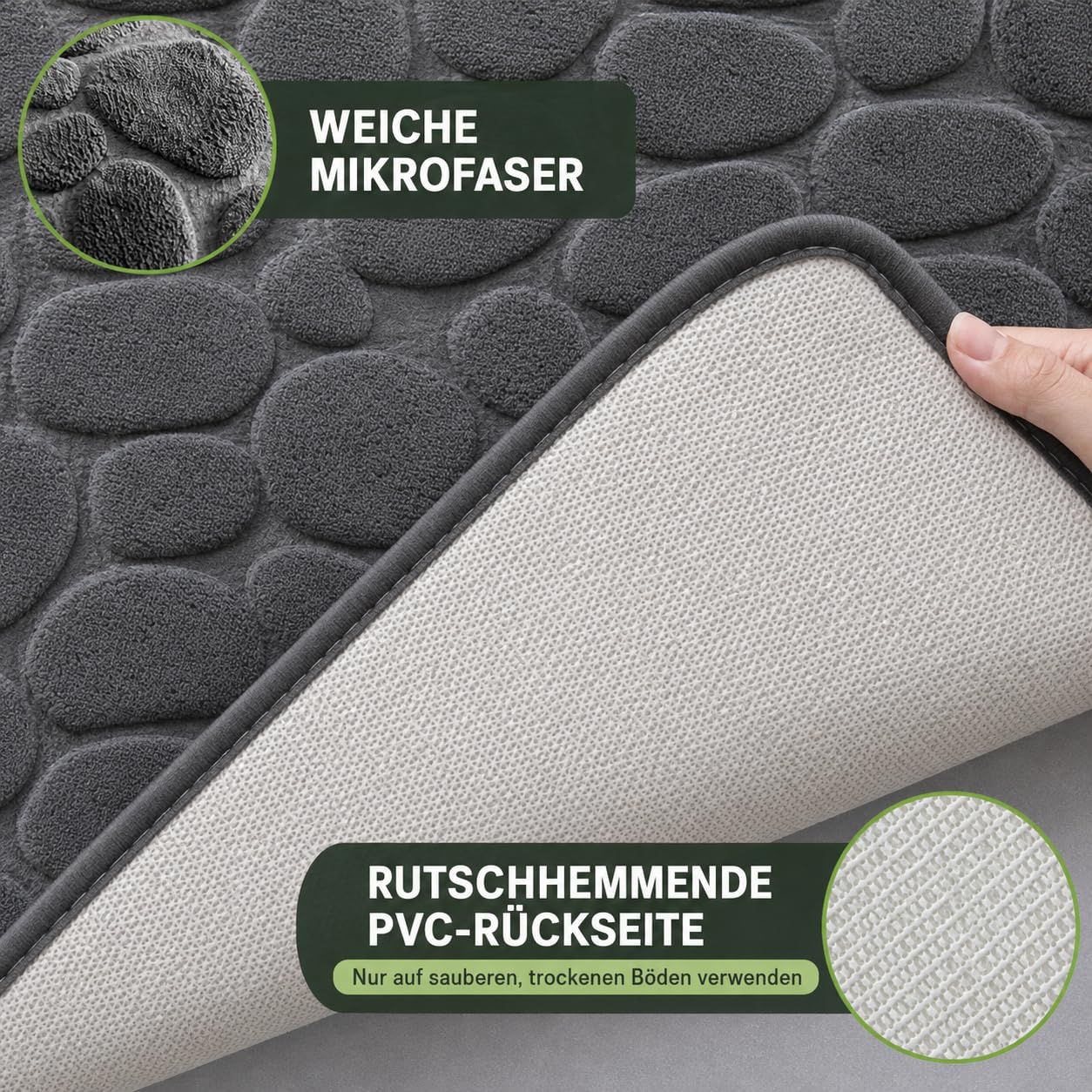 Badezimmerteppich-Set 4-teilig, Memoryschaum, Dunkelgrau