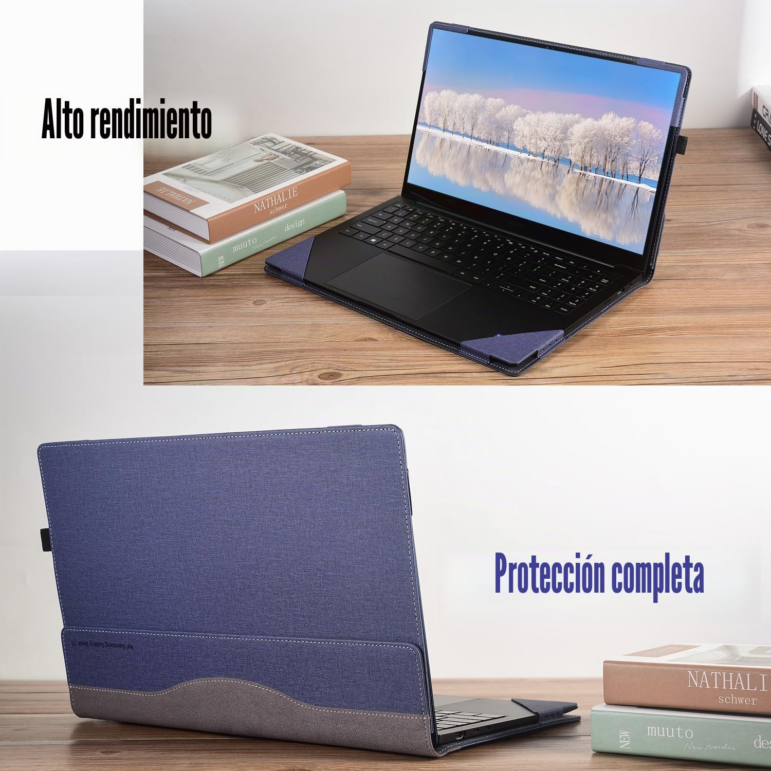 Funda para portátil Samsung Galaxy Book 4/5 Pro 360 y Book4 Ultra y Book 4 Pro/Edge, funda protectora 2 en 1 de piel sintética con soporte para bolígrafo (azul)
