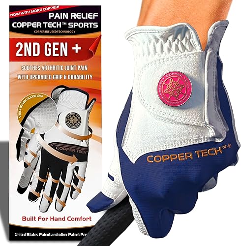 Copper Tech Ladies Golf Gloves Women (2nd Gen)  Copper Compression Wrist & Joint Support  Flexible & Comfortable Fit with Premium Leather