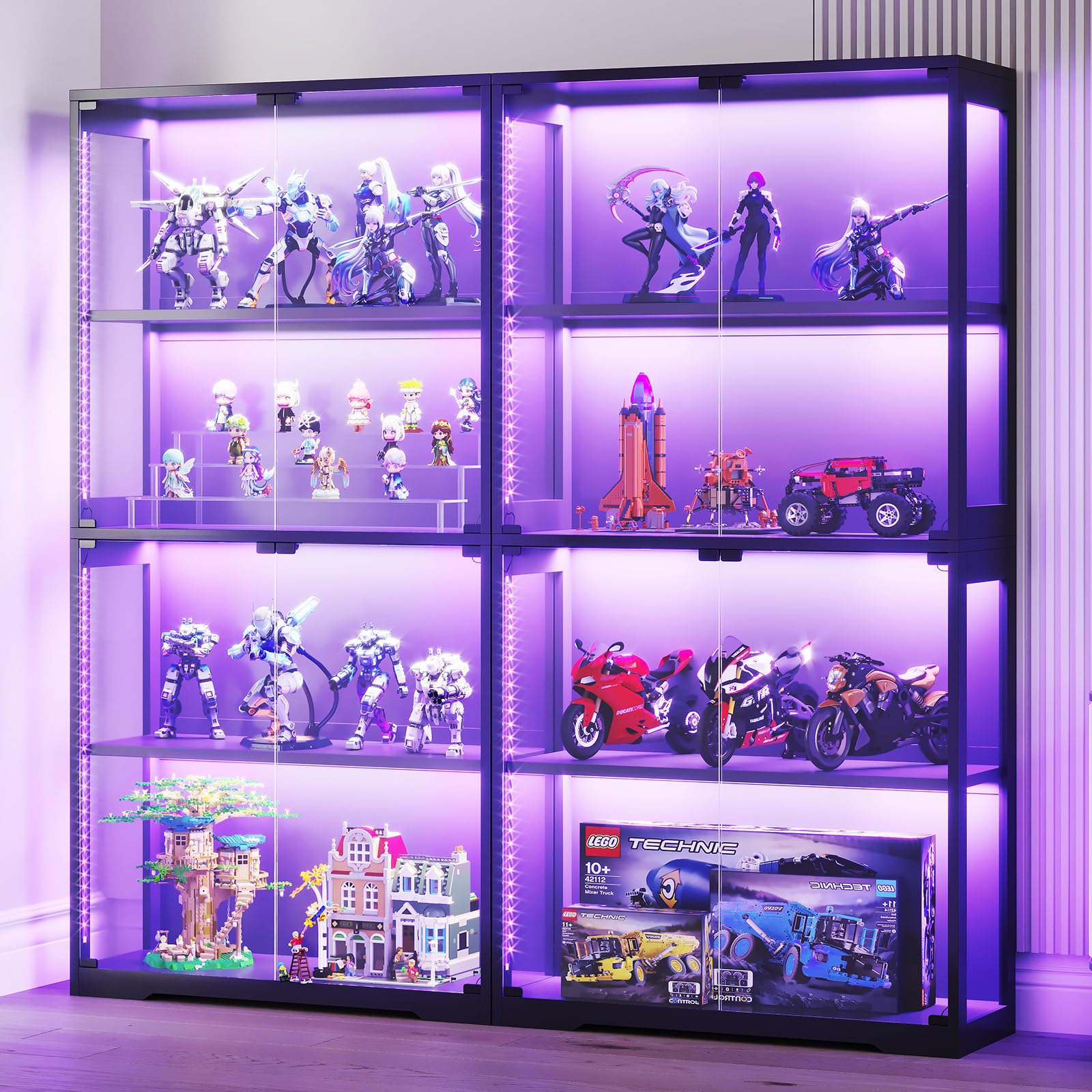 AODK 2-Pack Display Cabeint with Glass Doors, RGB Glass Display Case