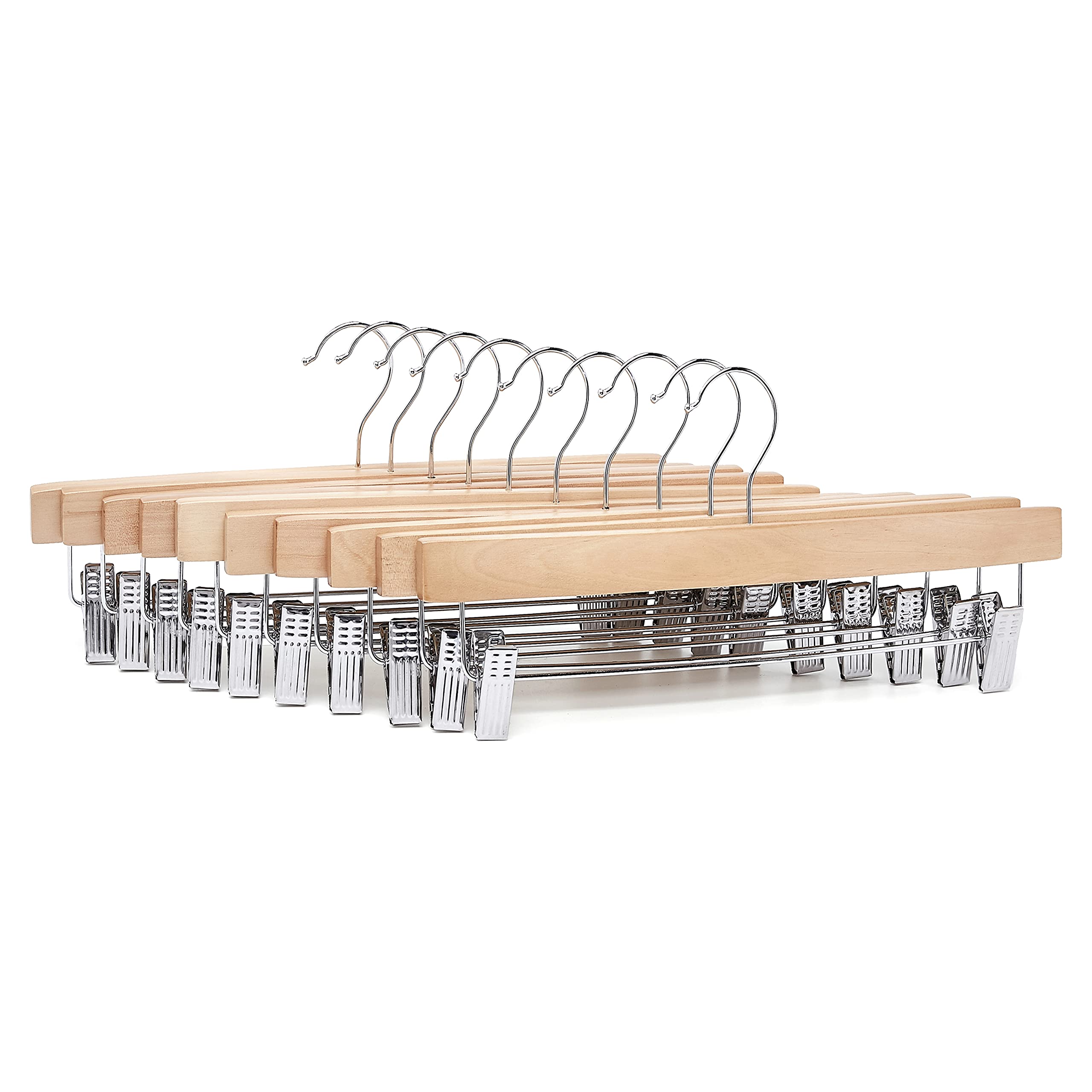 Amazon Basics drewniane wieszaki na ubrania z klipsami, 35,99 x 1,19 x 16 cm, opakowanie 10 sztuk, kolor naturalny