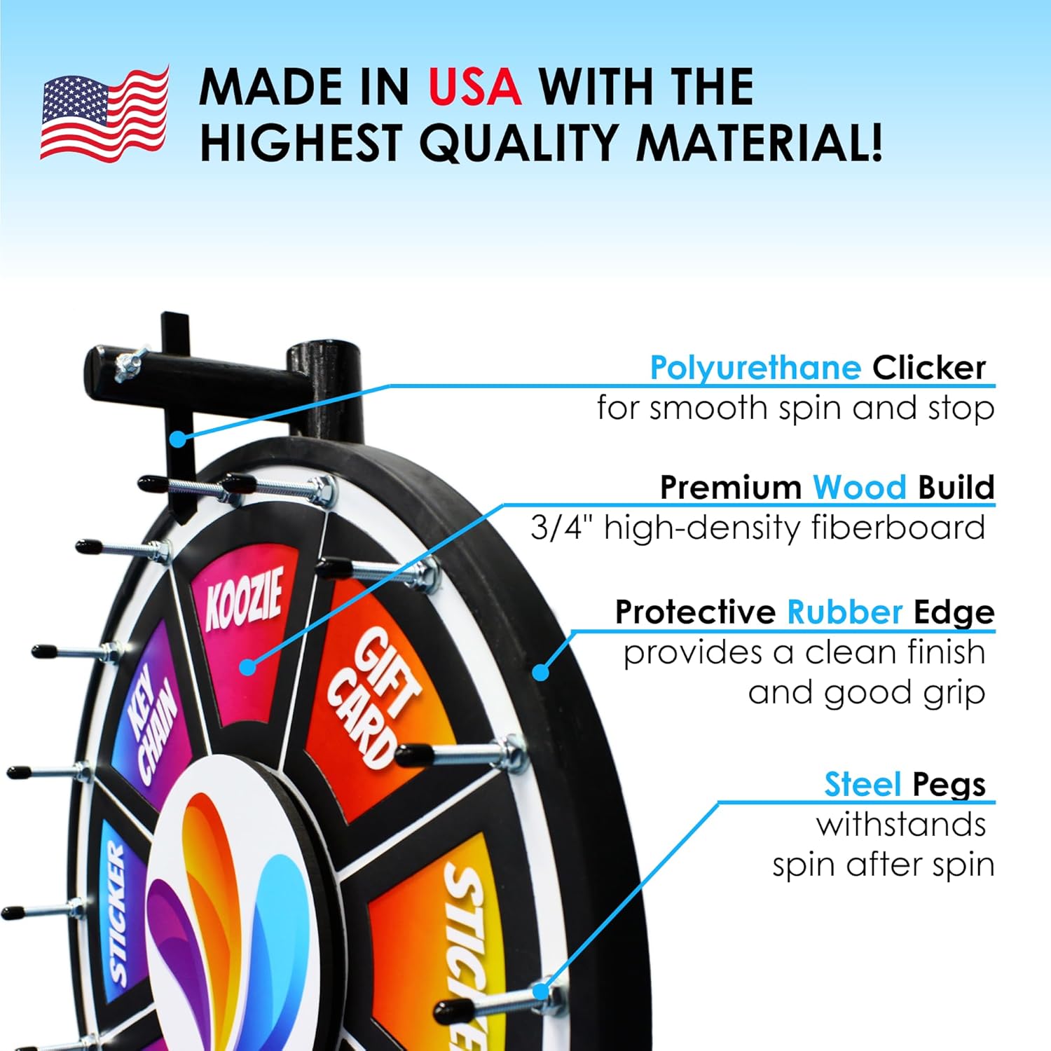 Lighted Prize Wheel Magnetic Insert Add Your Own Prizes Battery Powered LED Lights Between Sections Promotional Spinning Wheel Made in USA (24 inch)