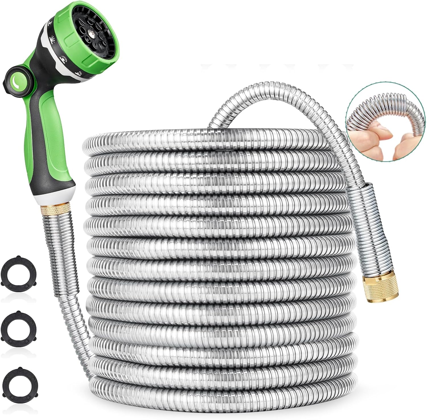 HOMEIDEAS 75 ft Leak-proof Stainless Steel Metal Garden Hose Set – Newly Premium SUS304 Spring Protective Sleeve, Anticorrosive 3/4″ Brass Fittings – Perfect for Outdoor Watering