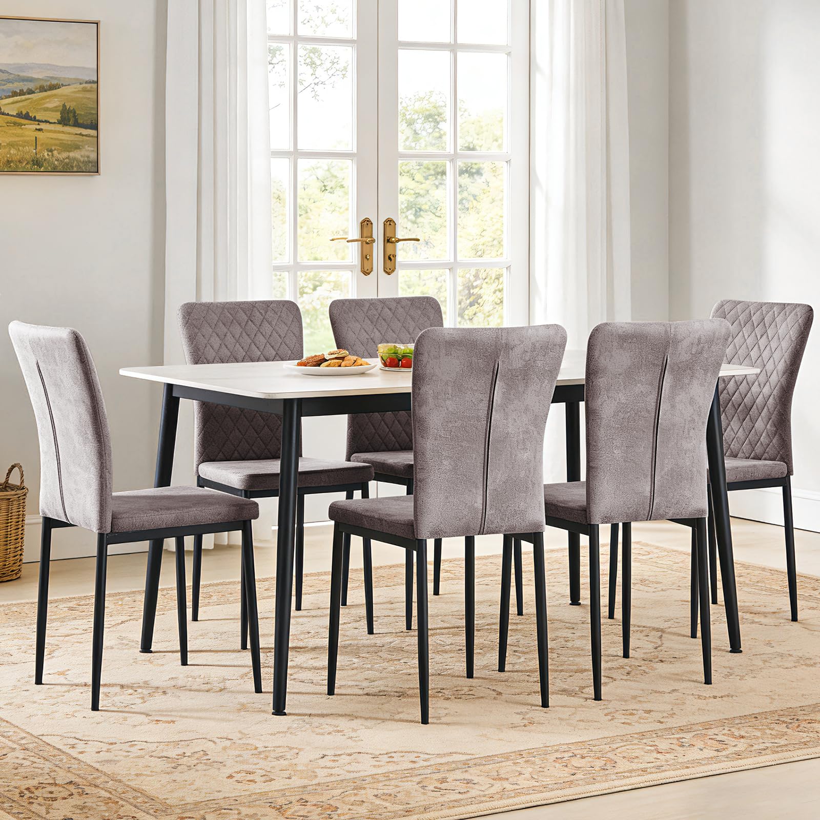 Sedie da soggiorno con rivestimento in velluto, schienale alto, struttura in metallo cromato e moderno design a griglia per soggiorno, sala conferenze e aule (6, grigio chiaro)