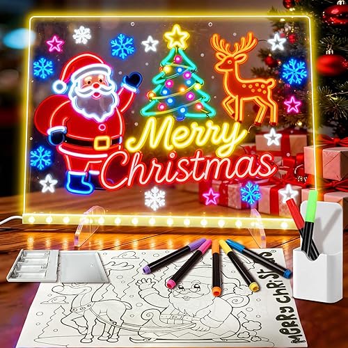 Led Drawing Board with Battery Pack, 13.7"X10" LED Note Board with Colors for Kids, Light Up Drawing Board for Home Office School, Personalized Birthday Gifts for Girls Boys - Drawing Board + Battery Pack