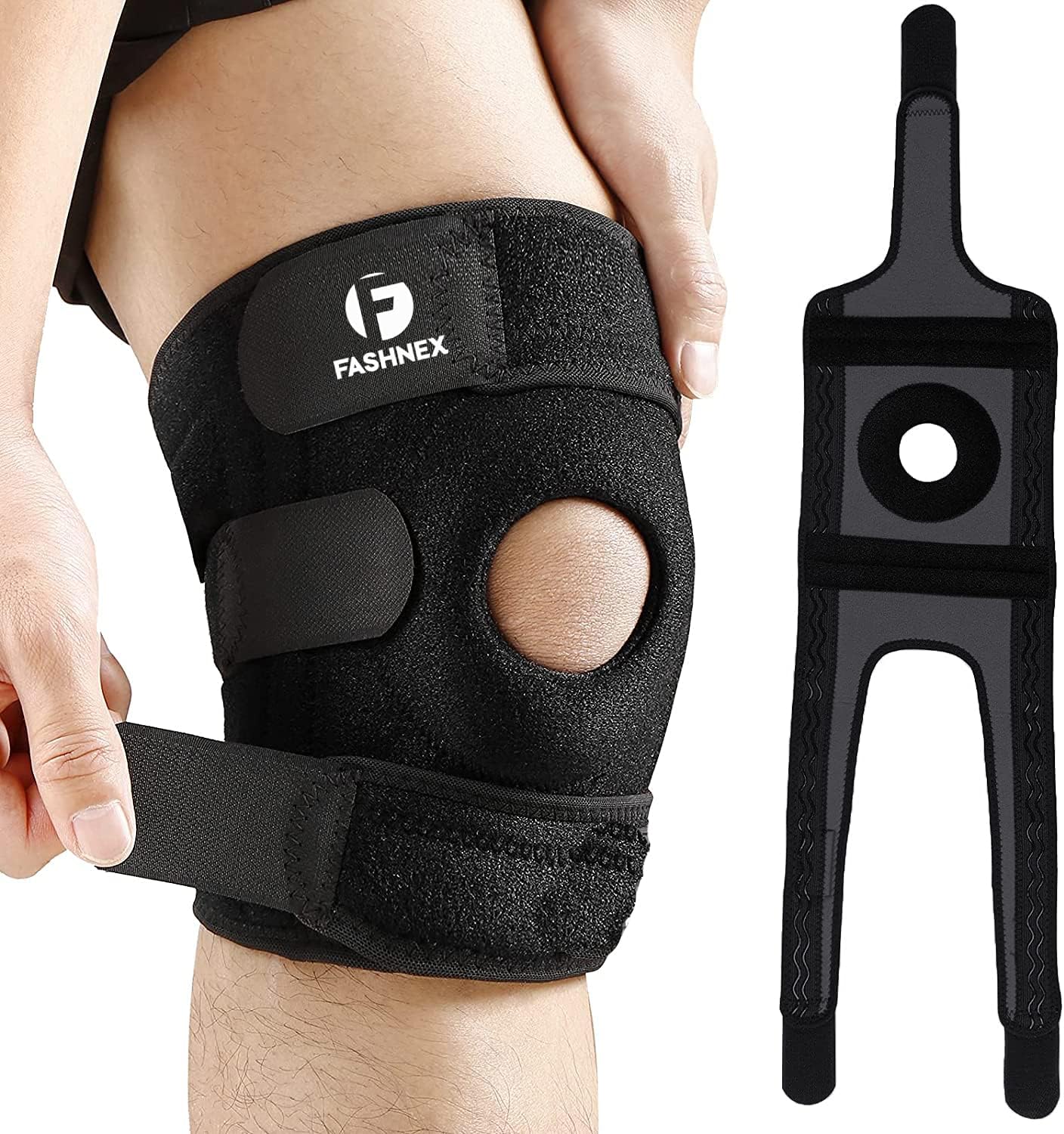 FASHNEX Premium Knee Support Open Patella, Breathable Knee Cap Brace for Arthritis, Pain Relief, Sports for Men & Women (Single Piece / 1 Piece (Not a Pair), (Black), Free Size)