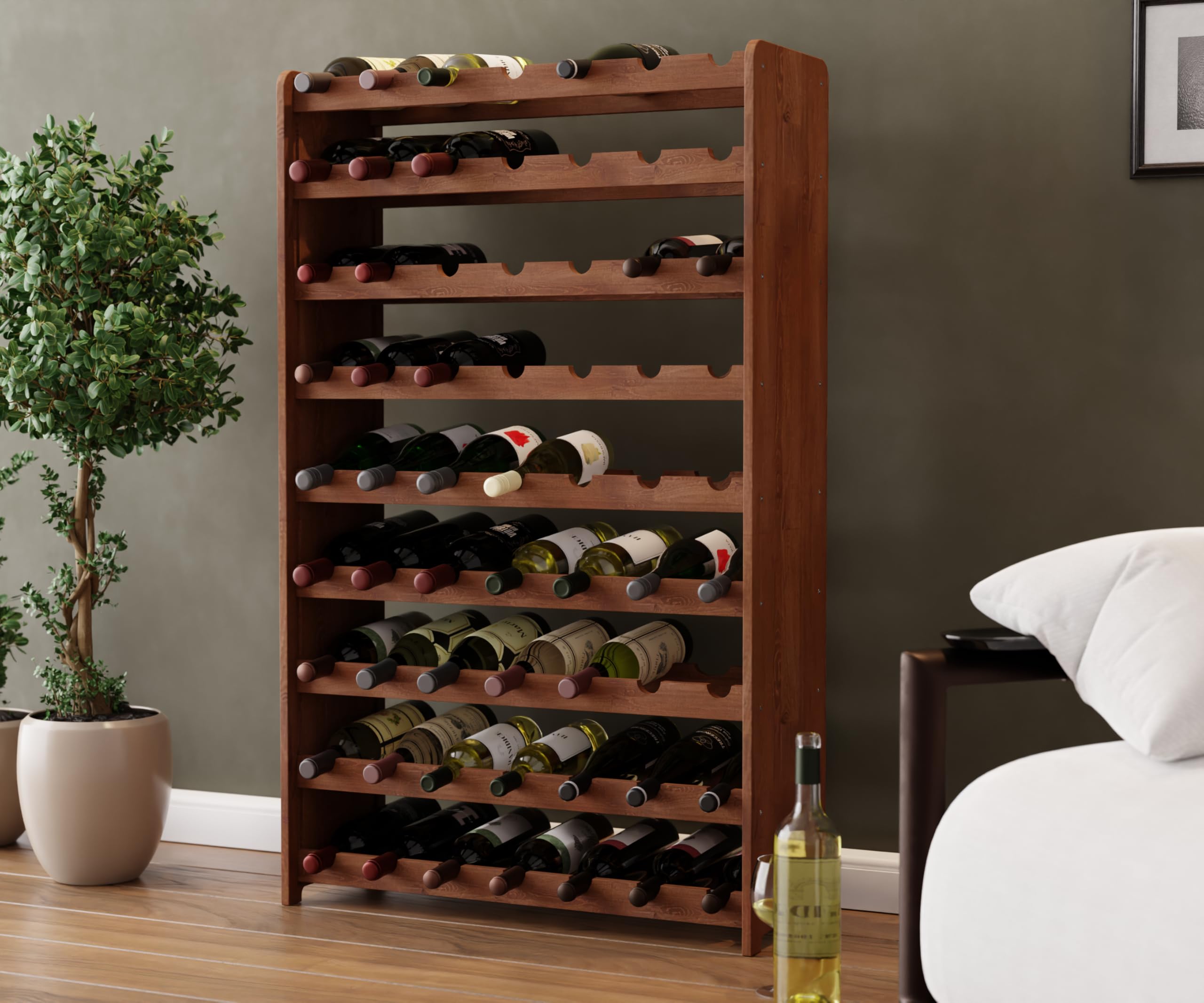 Lenmar, Wählen Sie Ihre Farbe, RW-3-63, Weinregal aus Holz, 118 x 72 x 26,5 cm, für 63 Flaschen, 9 liegen, Natur, Braun, Antrazit Flaschenregal für Wein, Lagerung für Flaschen (Braun)