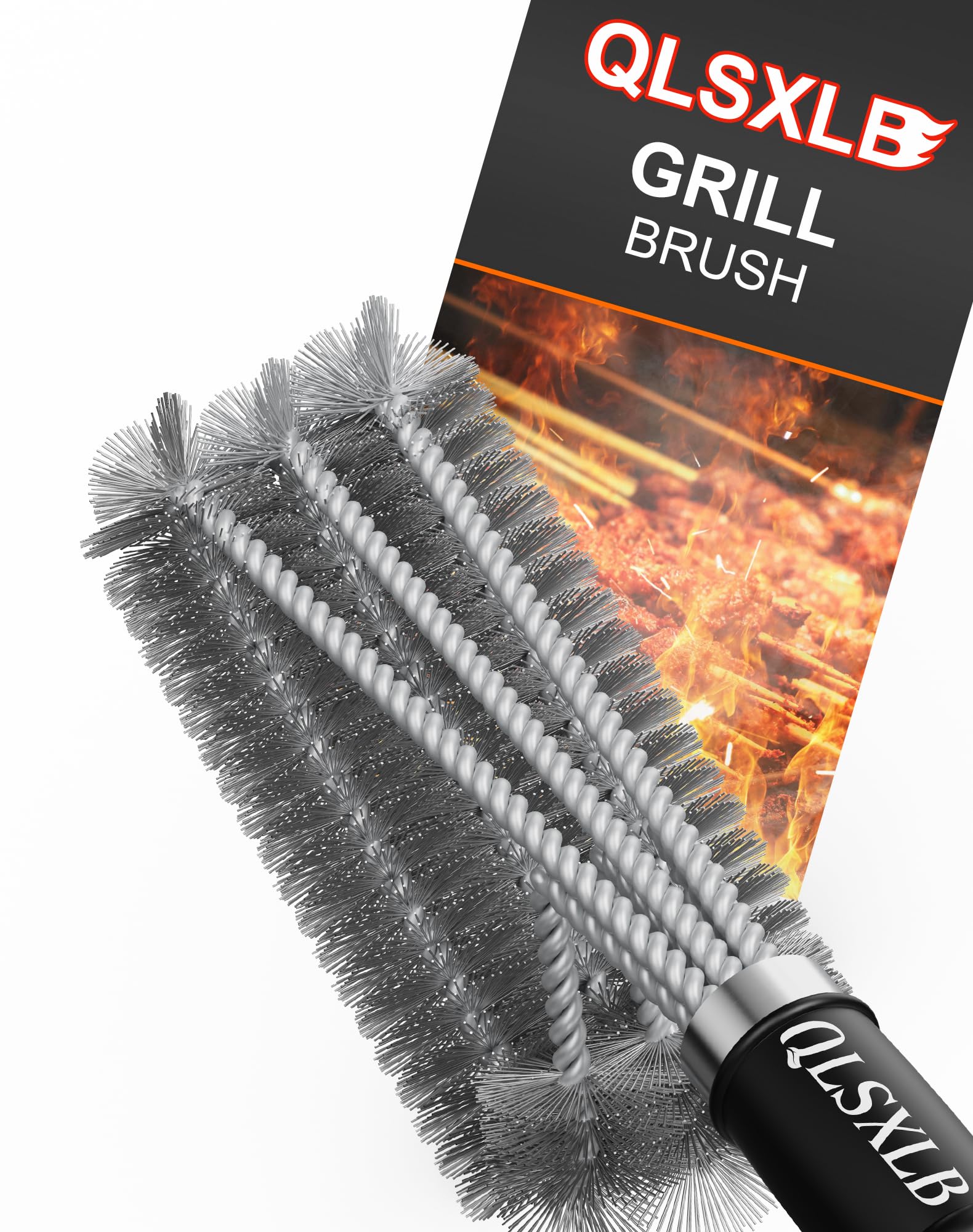 QLSXLB Grillbürste, Edelstahl Bürste Grill, Grillrost Bürste, Grill Reinigungsbürste Langer Griff, Drahtbürste für Gasgrill, Holzkohlegrill und Elektrogrill