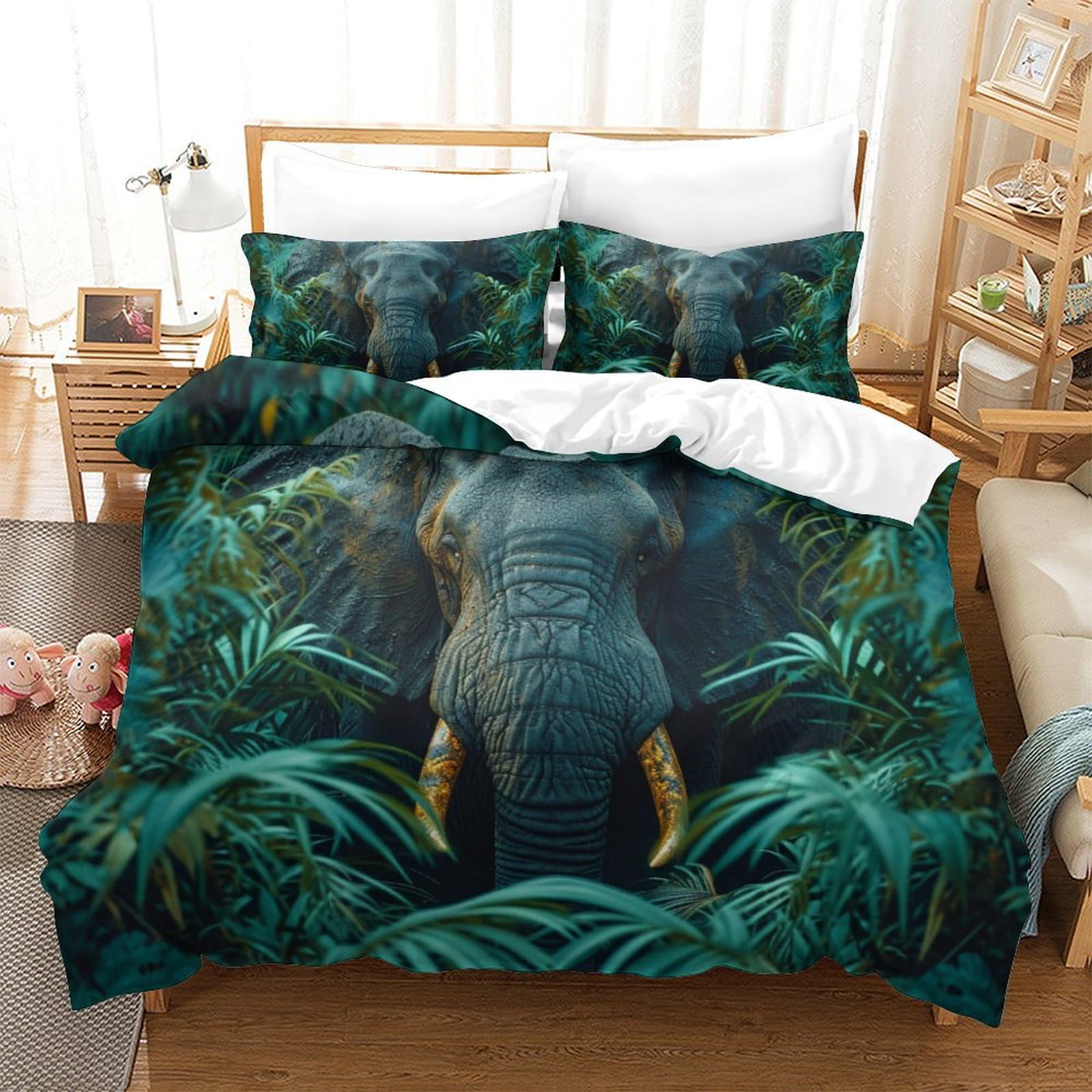 Parure de lit jungle 3D housse de couette animaux microfibre respirante lit 260x220 cm