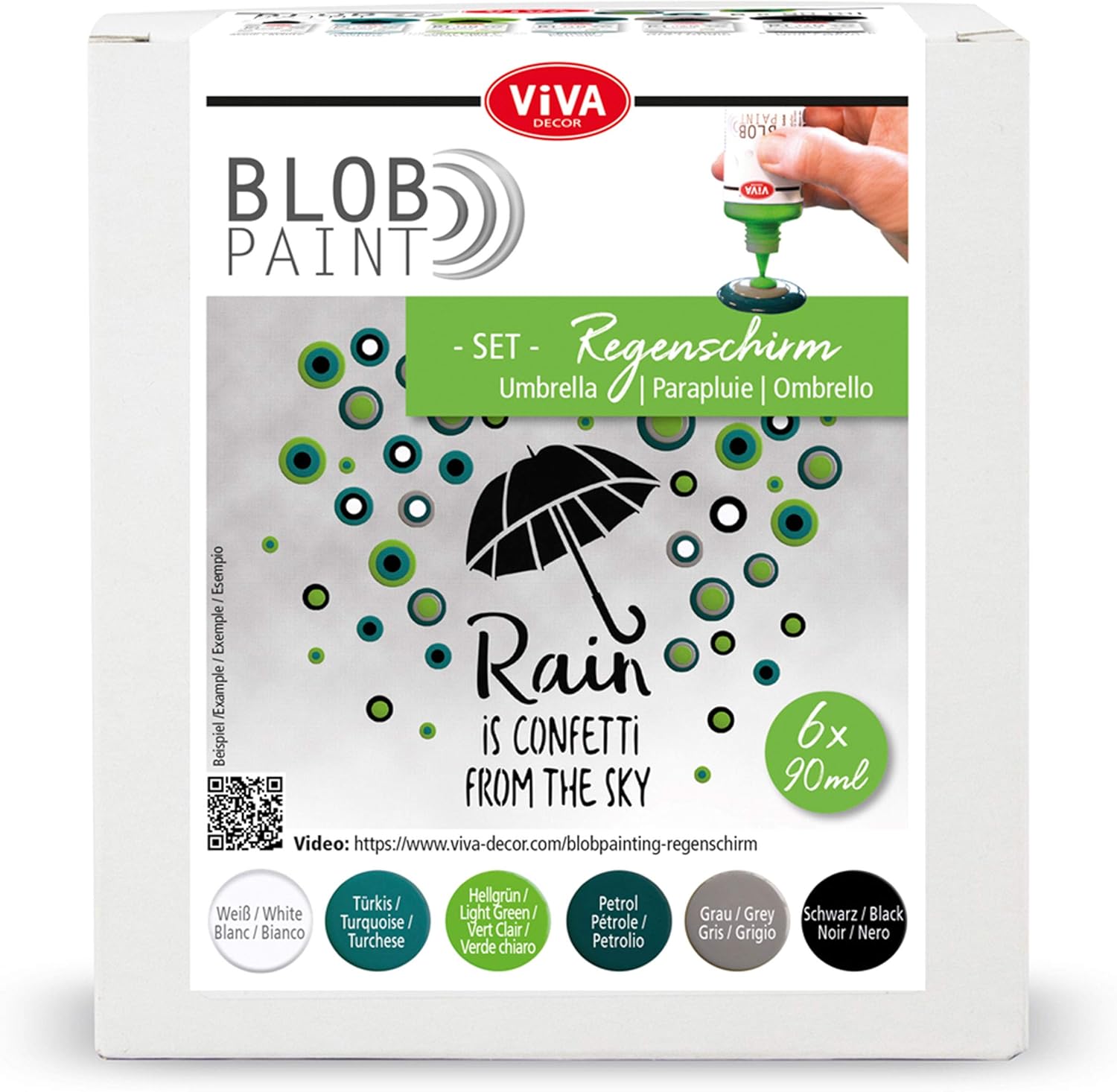 Viva Decor® Blob Paint Set (Umbrella, 6x3,04 Fl oz) ready-to-use blob painting colors - craft acrylic paint set - dot painting supplies - dotting paint set for canvas or mandala - Made In Germany