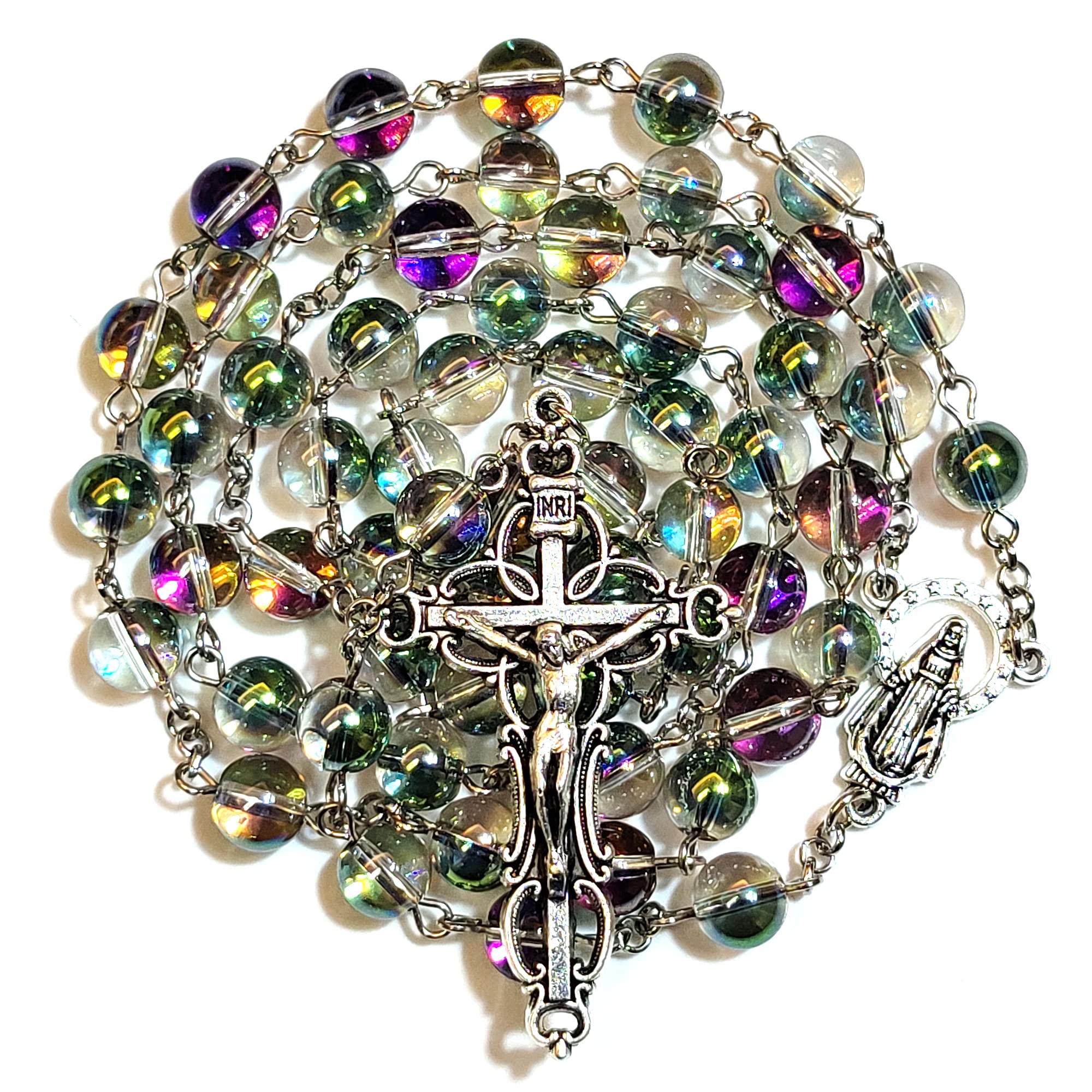GeekTenet Rosary Beads Chaplet Dazzle Artificial Crystal Glass Rosery Cross Catholic gifts (Multi)