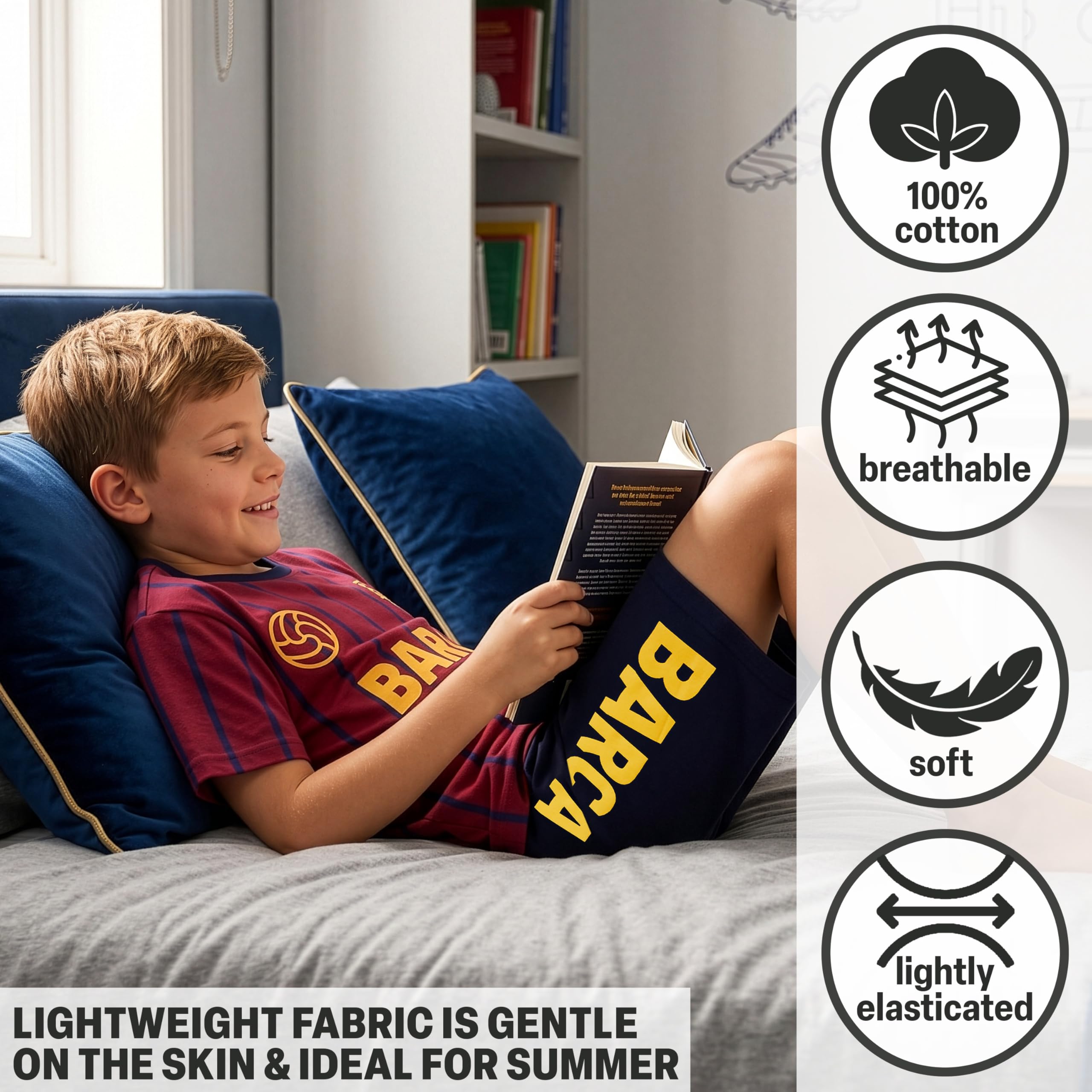 Get Trend Real Madrid | FC Barcelona Pijama Niño, Conjunto Verano Niño, Camiseta Manga Corta y Pantalón Corto 100% Algodón, Ropa Dormir, Regalo Futbol