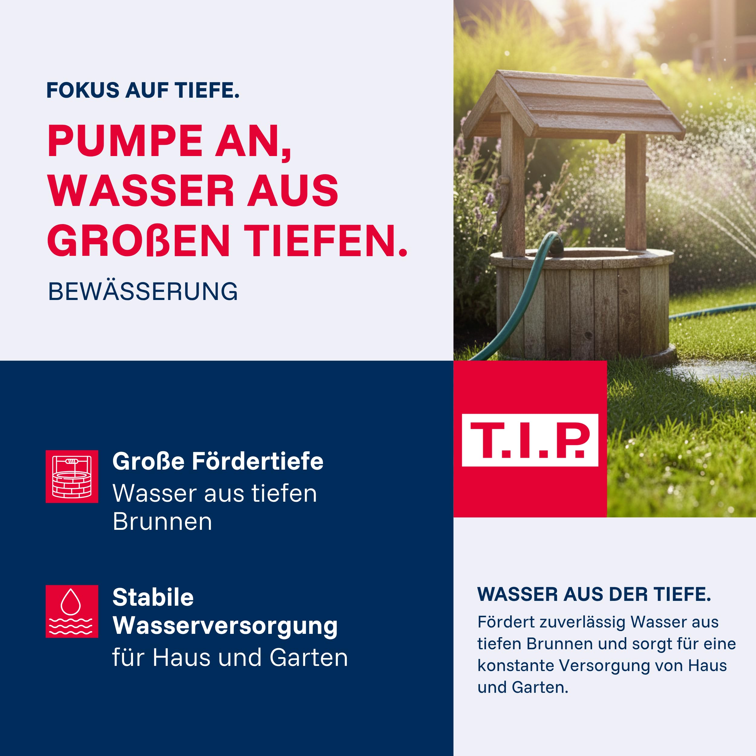 T.I.P. 30104 Tiefbrunnenpumpe AJ 4 Plus 55/50 800W 3300 l/h 50m 5,0 bar 20m Eintauchtiefe