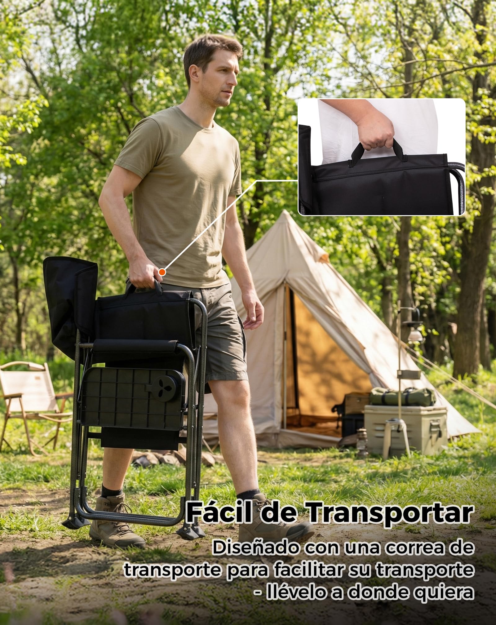 KingCamp Silla de Director Camping Plegable, hasta 200 kg | Silla de Camping Plegable Acolchada para Adultos, Mesa Lateral y Bolsillos Laterales, Silla Portátil de Pesca Camping Jardín
