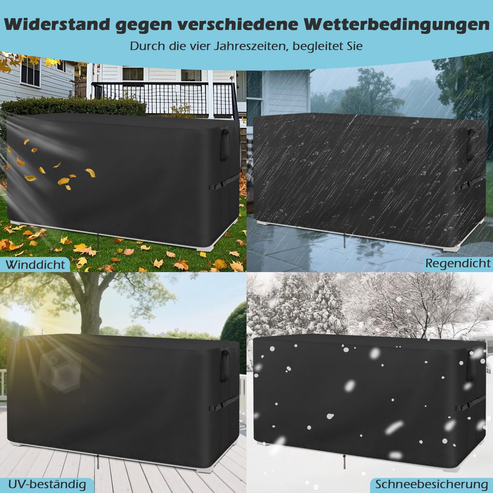 Gartenbox Abdeckung Wasserdichte Nur Abdeckung,500D Oxford Garten Kissentruhe Allzwecktruhe Kissenbox Abdeckung,Gartenbox Schutzplane Abdeckungen,125 * 64 * 60cm