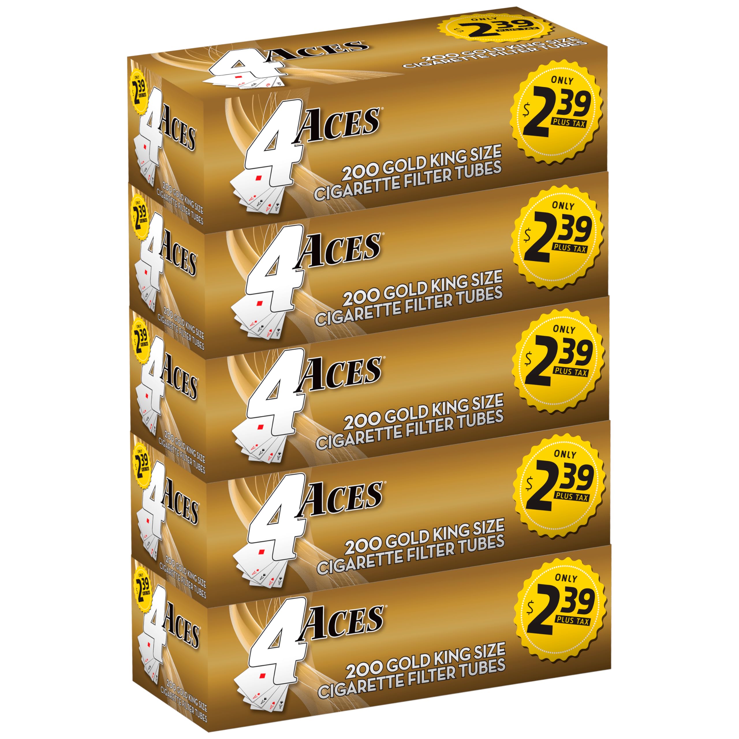 Light Gold RYO Cigarette Tubes, King Size (84mm) - 5 Boxes with 200 Tubes Each - Total of 1000 Tubes