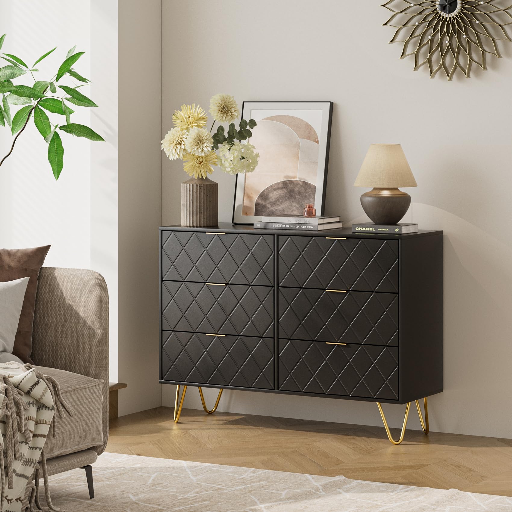 Masupu 6 Drawer Dresser, Modern Drawer Chest, Wide Storage Dresser