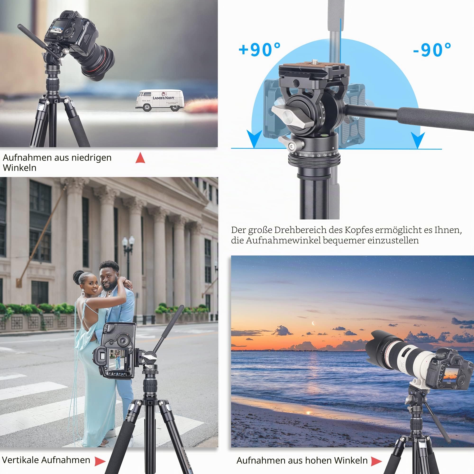 INNOREL H10 Leichter Mini-Stativ, Flüssigkeits-Videokopf, 360 Grad Panorama, CNC, hydralische Dämpfung, Videokopf mit Arca Swiss Q.R.Plate Telefon-Clip für DSLR-Kamera, Camcorder, Telefon, Stativ