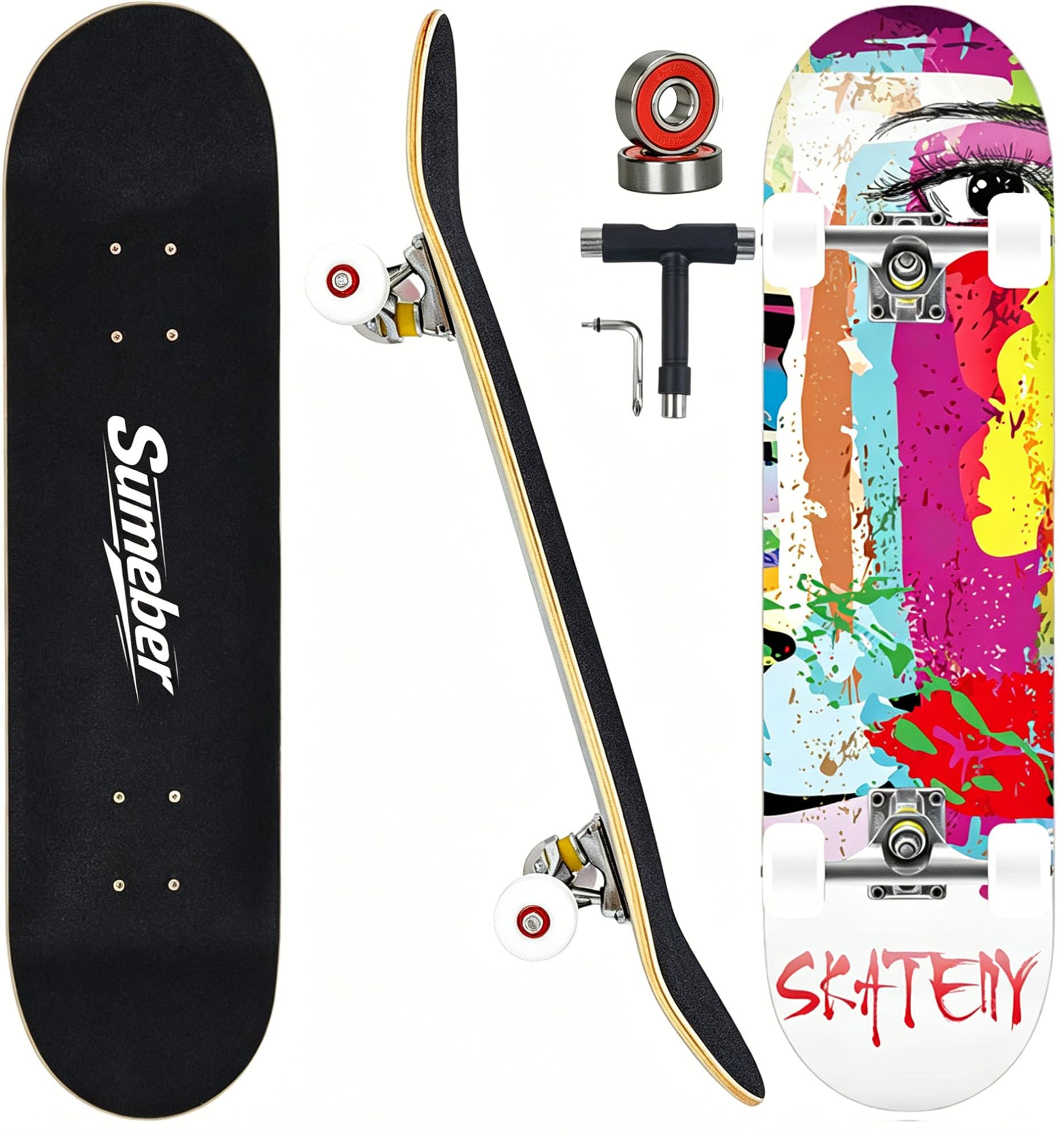 Sumeber Standard Skateboards for Beginners Kids Boys Girls Youths Adults Starter-Complete Skate Boards 31''x 8'' Maple Wood Skateboard Fantasy