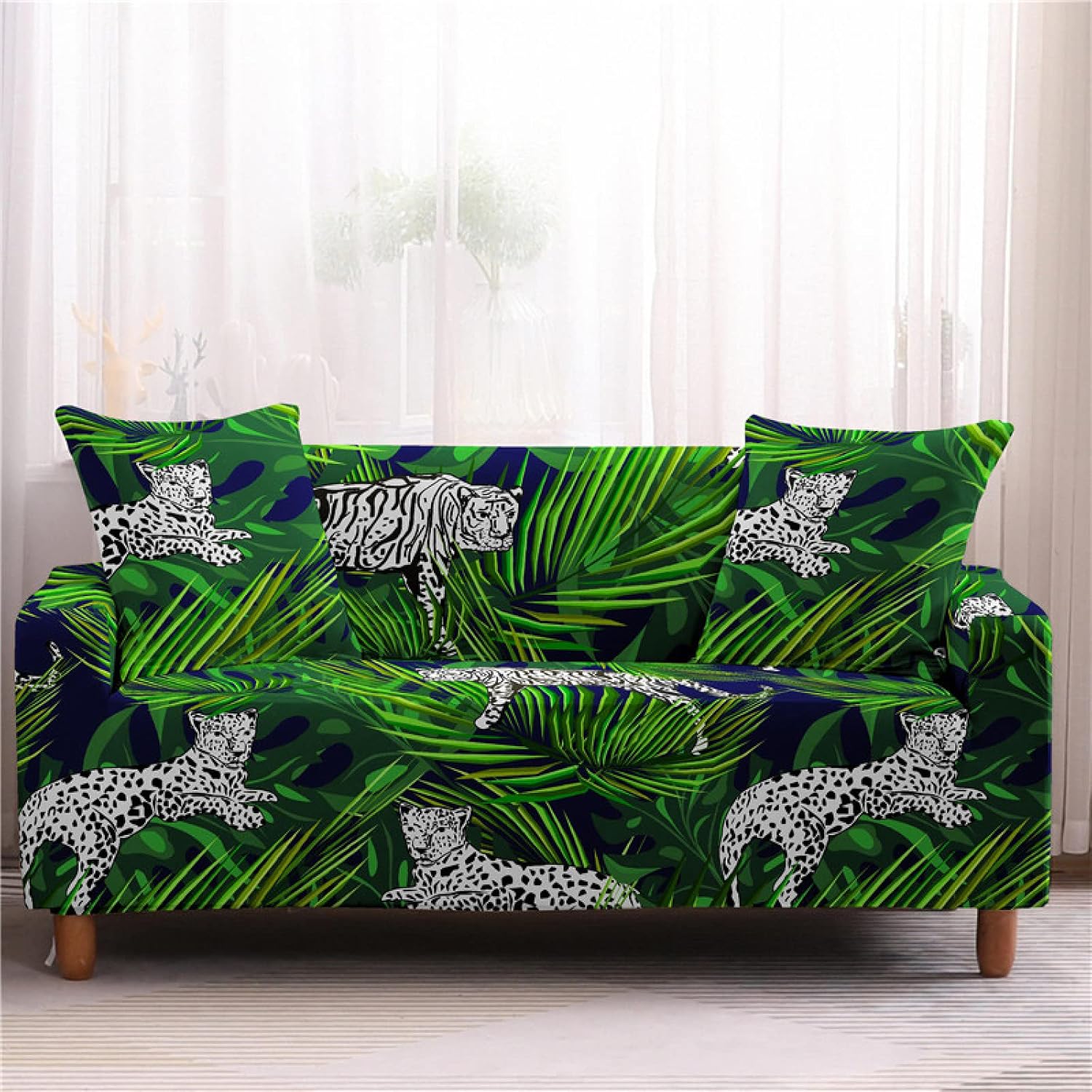 ERNZI Fabric Couch Cover 3 Seater(75"91") Tropical Green
