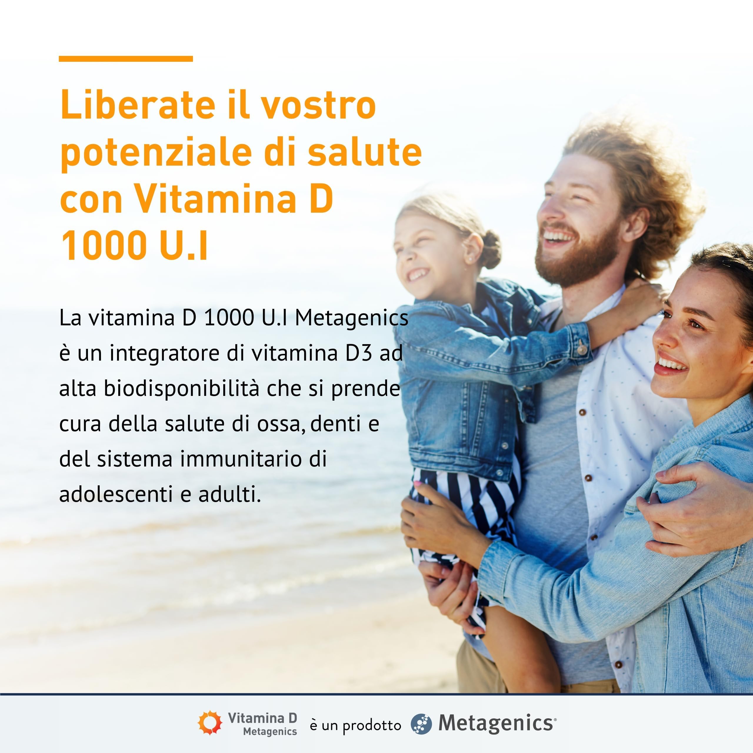 Metagenics Vitamina D 1000 U.I. - Integratore Sistema Immunitario - Per la Salute delle Ossa - 168 Compresse Masticabili