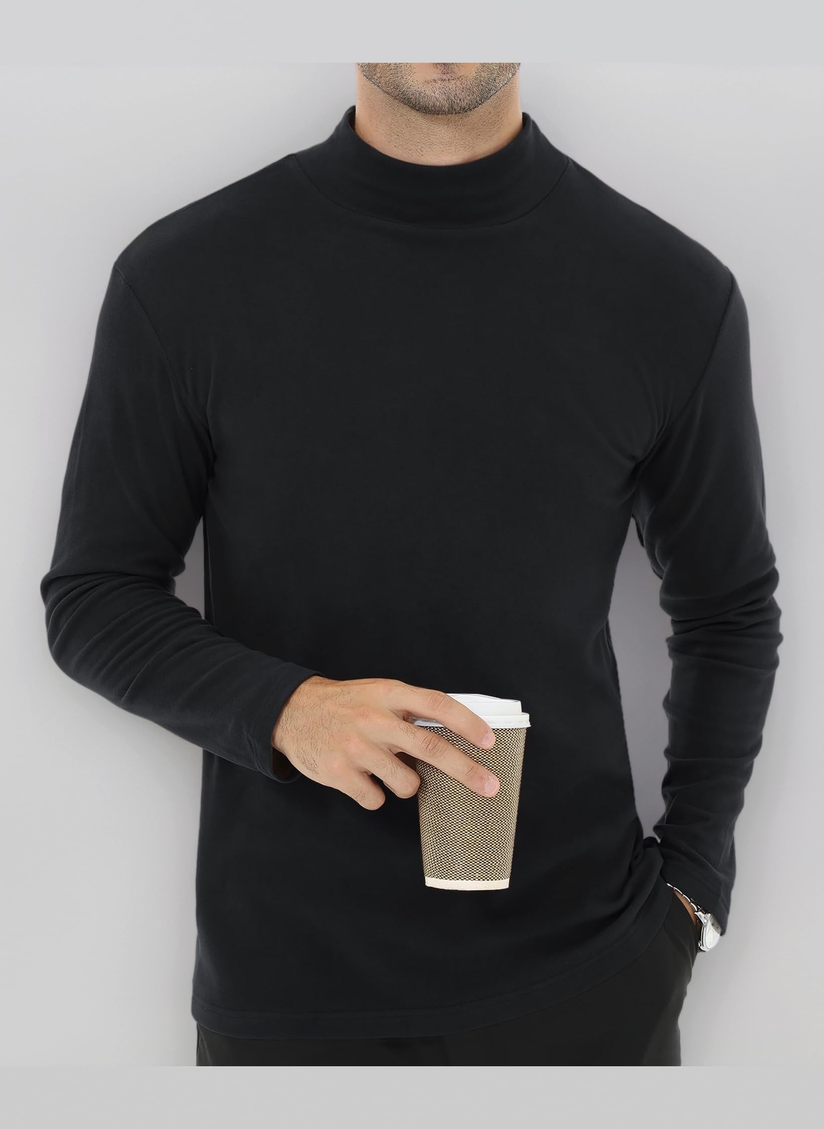 – Men's Long Sleeve Top Turtleneck Fleece Undershirt Thermal Pullover Top Baselayer Winter Fleece Tops