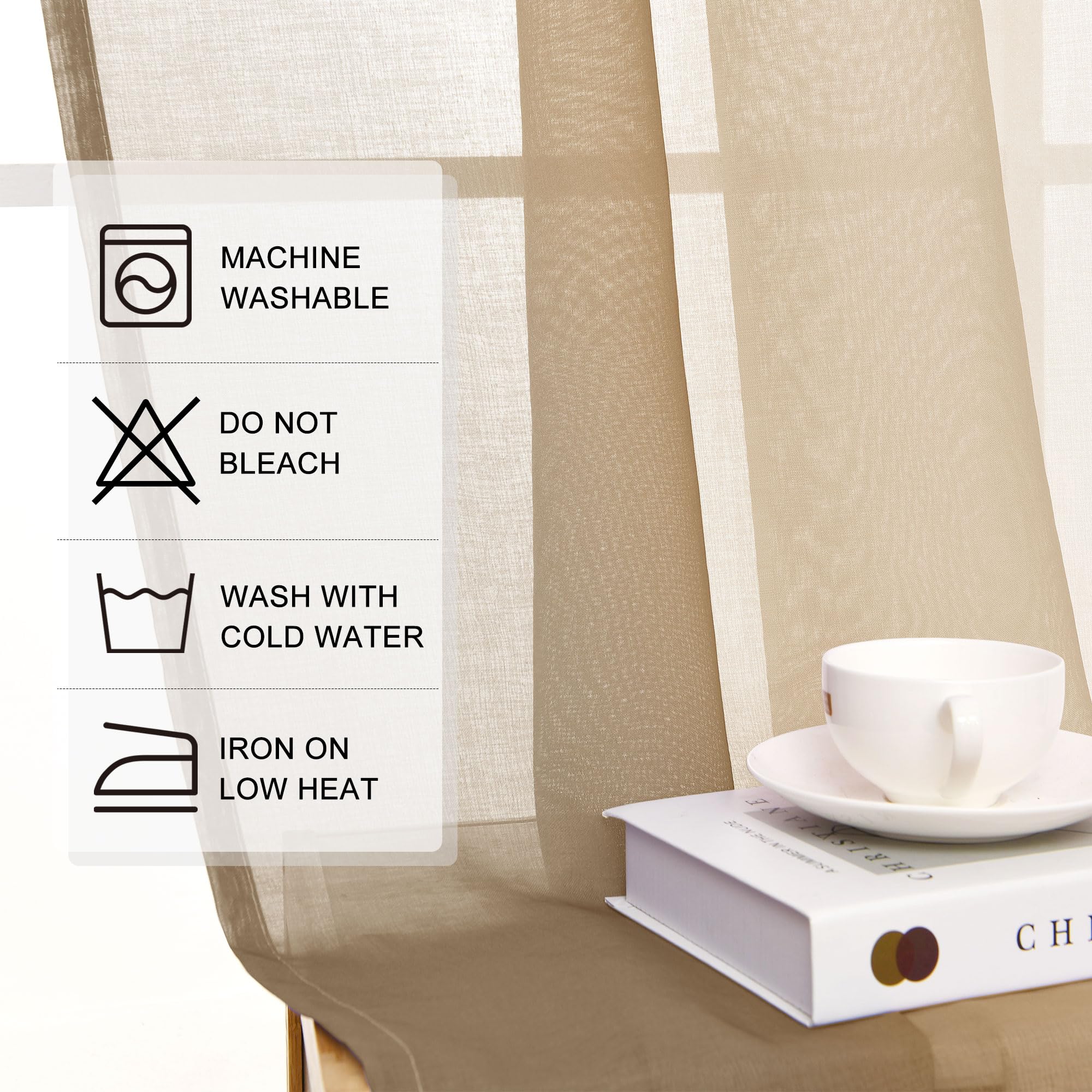 DWCN Cortinas de Voile Degradadas con Cinta Fruncida, Taupe con Hilos Transparentes con Sistema de Riel Aireado Largo para Habitación Infantil, Dormitorio y Salón, Otoño 140 x 260 cm, Lote de 2