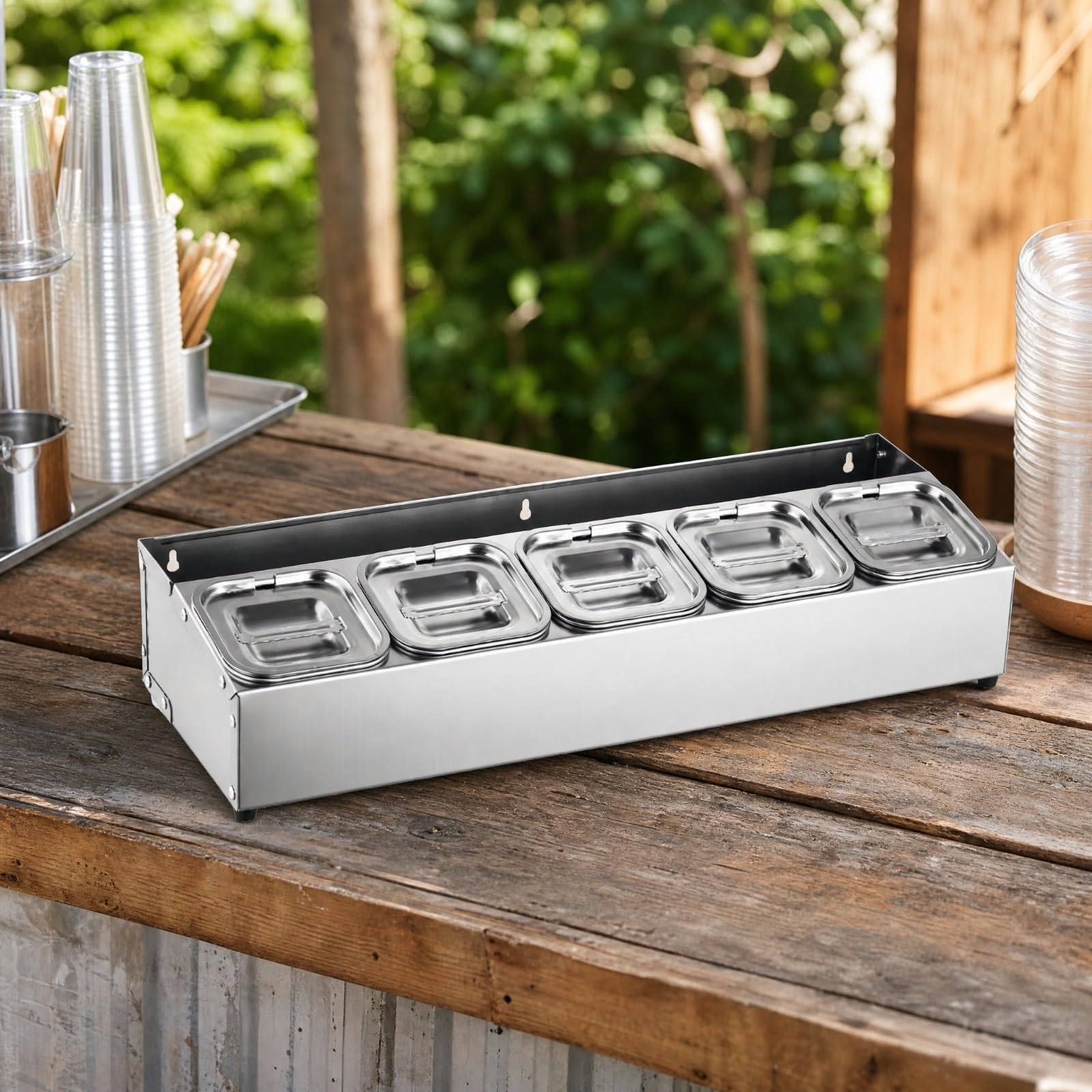 Sharplace Organizador Condimentos Acero Inoxidable Estable Rack Condimentos con Compartimentos y Tapas Ahorra Espacio Especias para Cocina, 10 Compartimentos