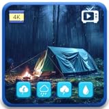 こぢんまりとしたテントの雨音 – キャンバステントに降り注ぐ優しい森の雨と癒しの自然音、スリープタイマー付きFire TVスクリーンセーバー