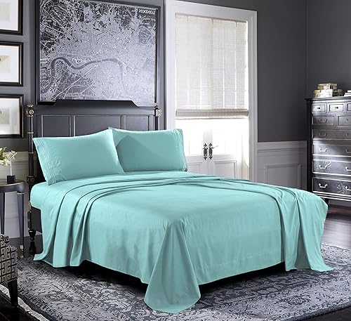 Pure Bedding Sábanas – Juego de sábanas individuales [4 piezas, Aqua] – Hotel Luxury 1800 microfibra cepillada – Suave y transpirable – Sábana