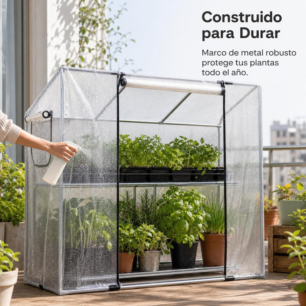 Kompaktes Foliengewächshaus für den Garten – Robustes Gewächshaus aus und Aluminium für Pflanzen , 0,7 m breit, 2 m lang (1,4/1,6 m) hoch