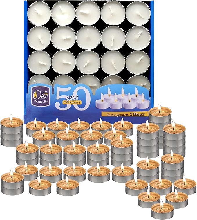 OHR CANDLES Mini Tealight Candles 50 Pack Bulk Tea Lights