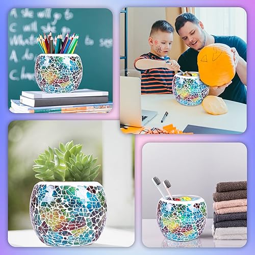 Miniatura 6 de Portavelas perfumado de vidrio de mosaico, portavelas de té de vidrio romántico hecho a mano para aromaterapia, decoración de fiesta (sin velas),