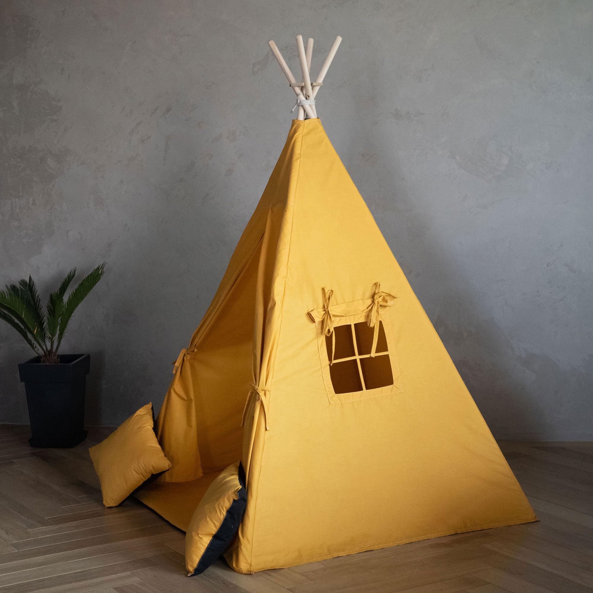 Tenda Da Gioco Teepee Per Bambini PaLulli Con Sistema Anti-collasso, 2 Cuscini, Fondo Imbottito, Finestra, In Cotone, Stelle Grigie - 2