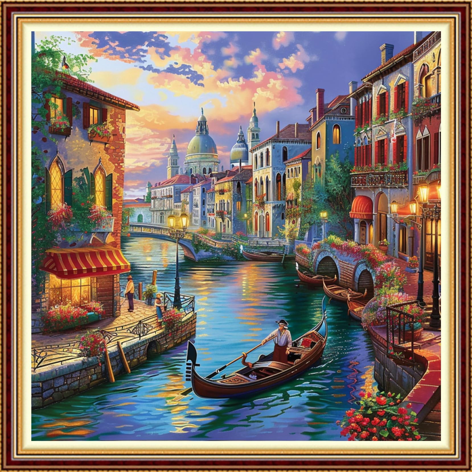 Fanxvivy Stamped Counted Cross Stitch Kits for Adults Printed Cross-Stitch Patterns 11CT Stamped or Counted Cross Stitching Embroidery Kit Needlepoint Kits-Scenery of Venice on the Water 18x18 inch