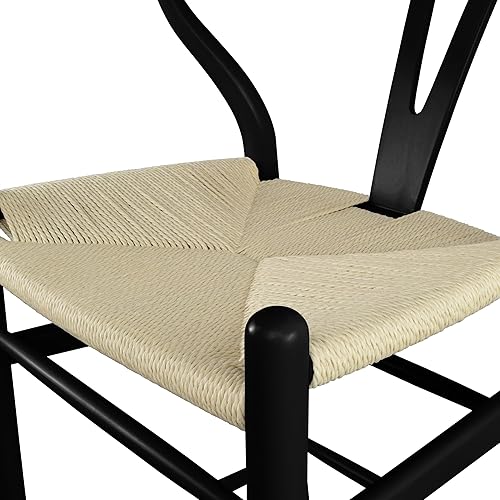 Miniatura 9 de 2xhome Taburetes de bar de altura de mostrador de Wishbone de estilo rústico con respaldo, asiento tejido de luz oscura, madera negra, totalmente