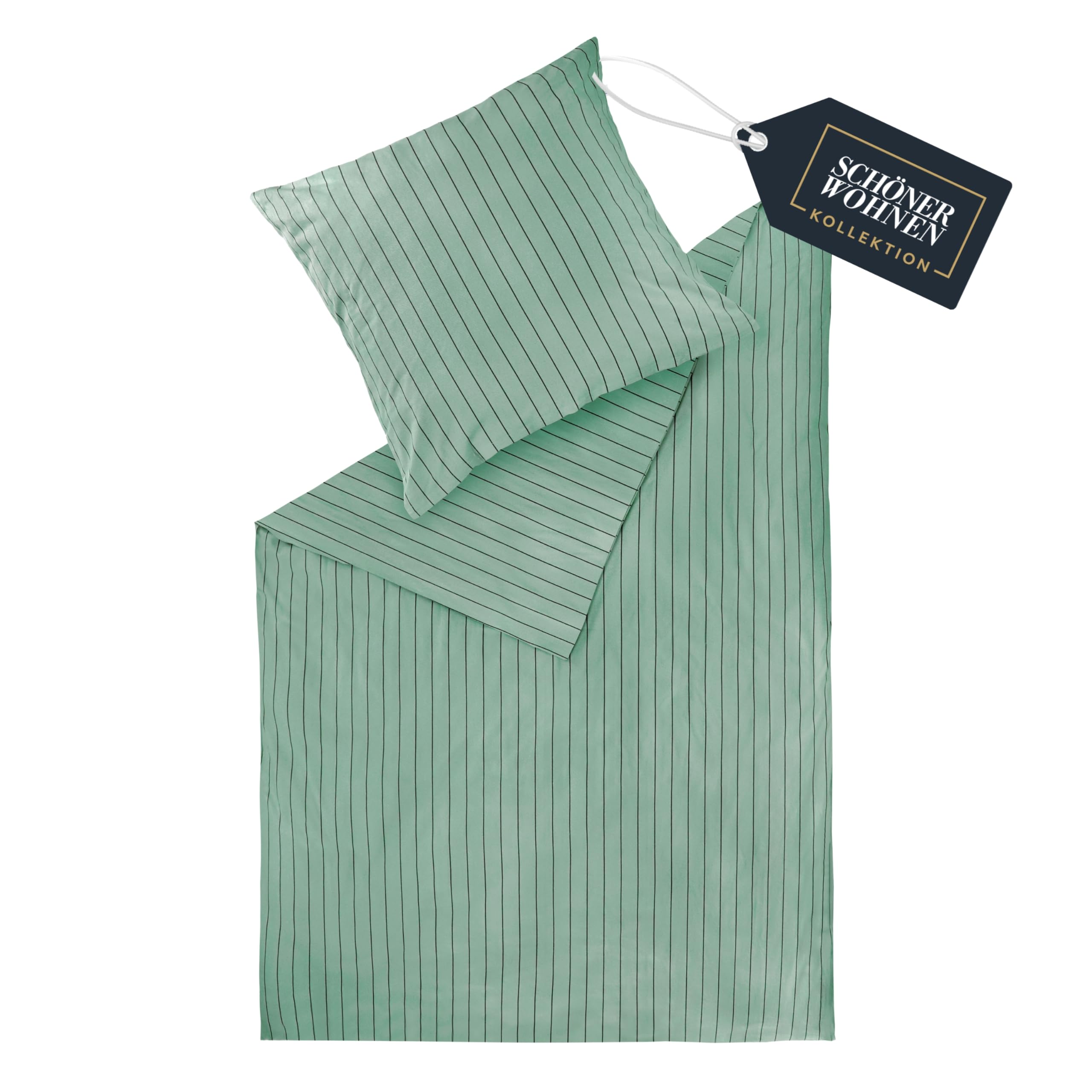 SCHÖNER WOHNEN Flanel beddengoed, 135 x 200 cm, katoen, groen, luxe, behaaglijk, warm, wollig, beddengoedset, 4-delig, ecologisch - 2 dekbedovertrekken en 2 kussenslopen 80 x 80 cm, herfst en winter