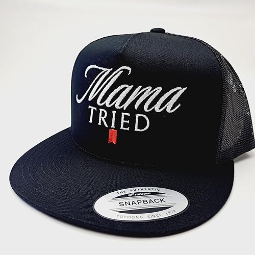 Miniatura 3 de Mama Tried Trucker Mesh Snapback Flat Bill Sombrero Gorra Negro Bordado, Negro -