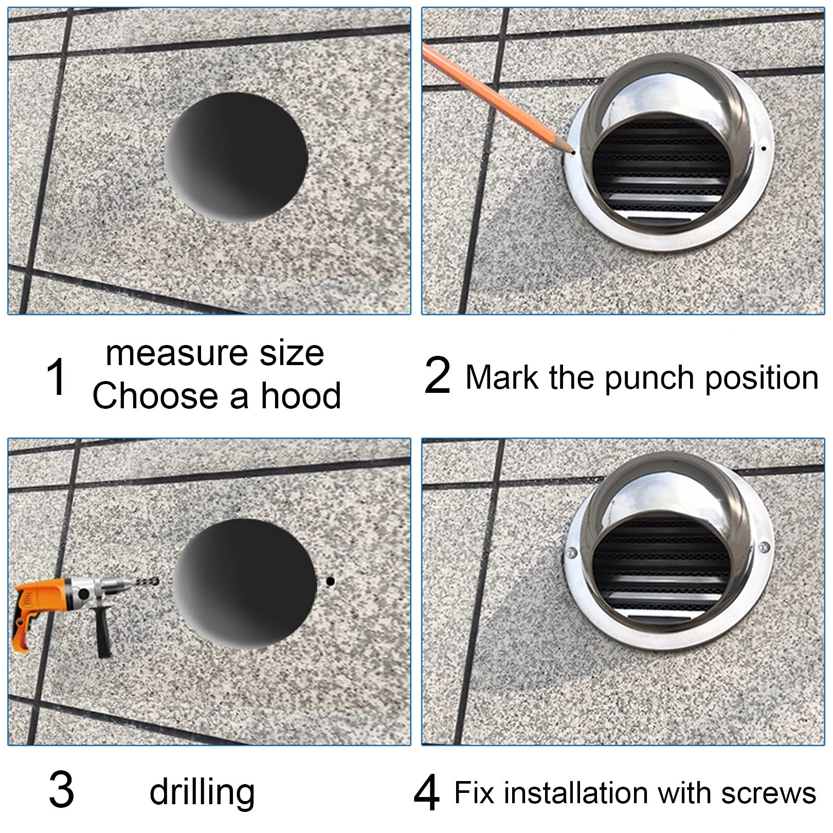 LIGUOYI Grille D'aération Ronde en Acier Inoxydable 110mm ~ 300mm Grille De Ventilation pour Cuisine Mural Bouches D'aération avec Filet Anti-Oiseau, Aérateur Rond pour L’évacuation De L'air