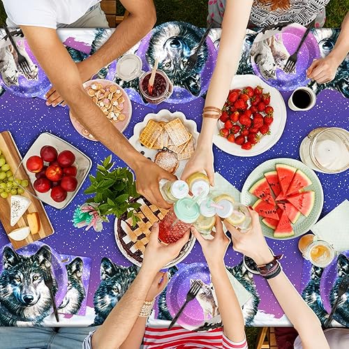 Miniatura 6 de gisgfim Suministros de decoración de fiesta de lobo para 24 invitados, platos, servilletas, manteles, juego de vajilla desechable con temática de